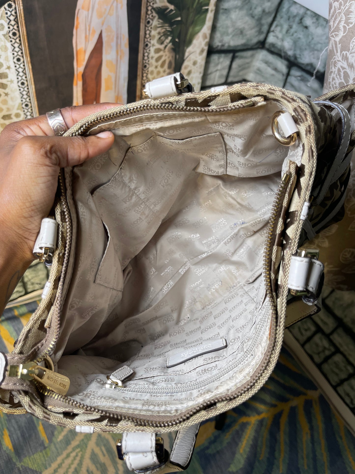 Michael Kors Tan White Handbag