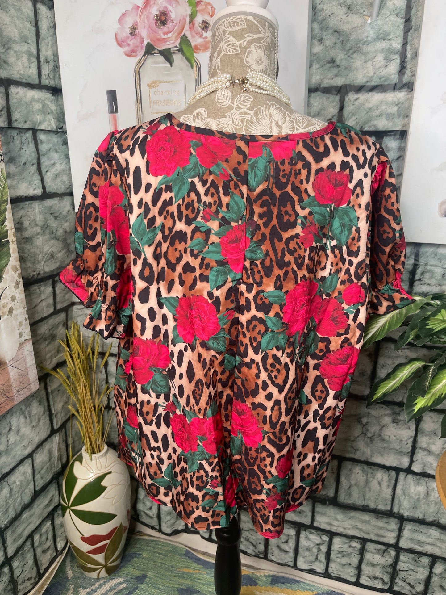 Shein Brown Print Blouse Women sz 2XL