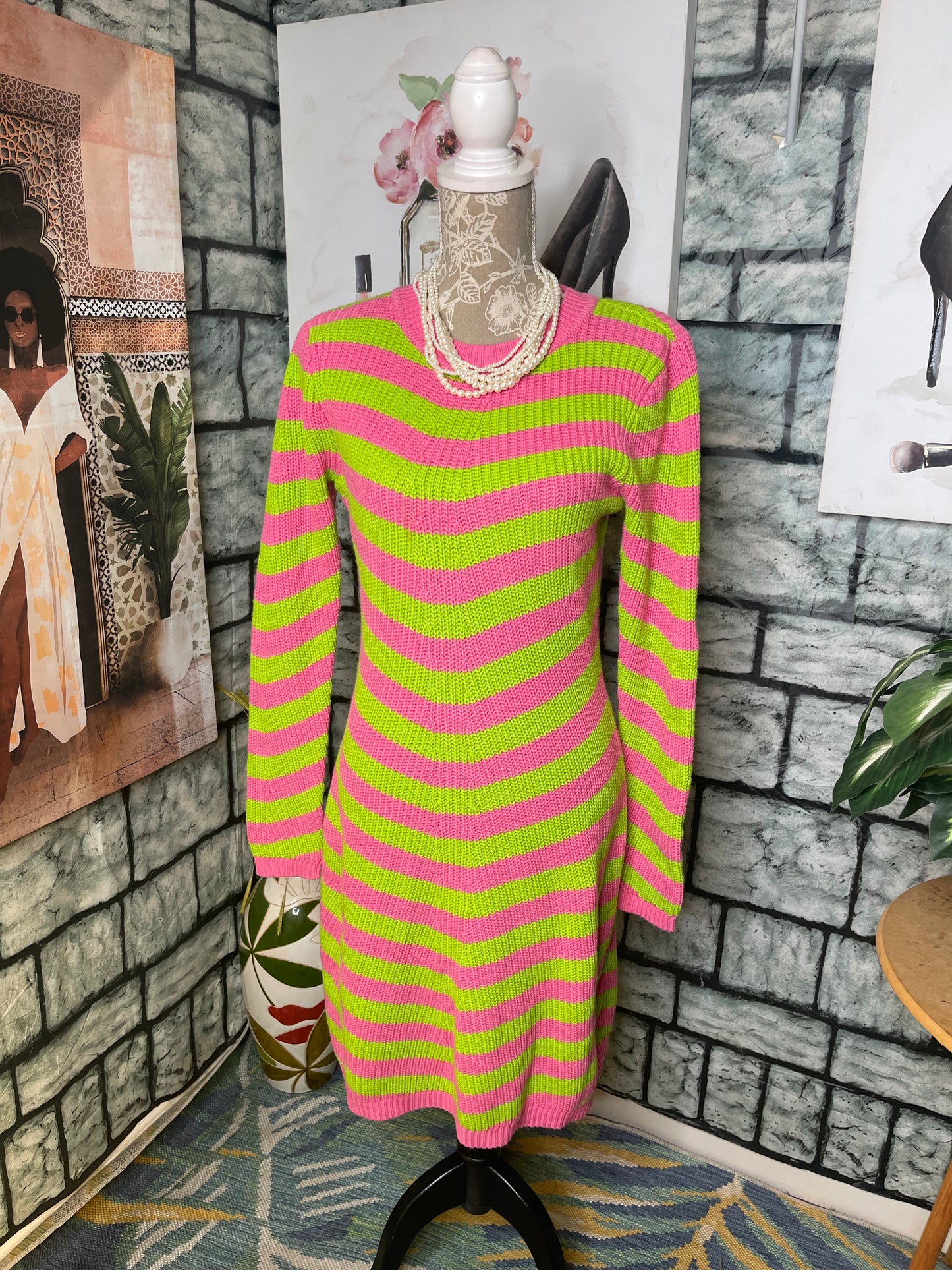 Pink Green Dress Women sz Medium