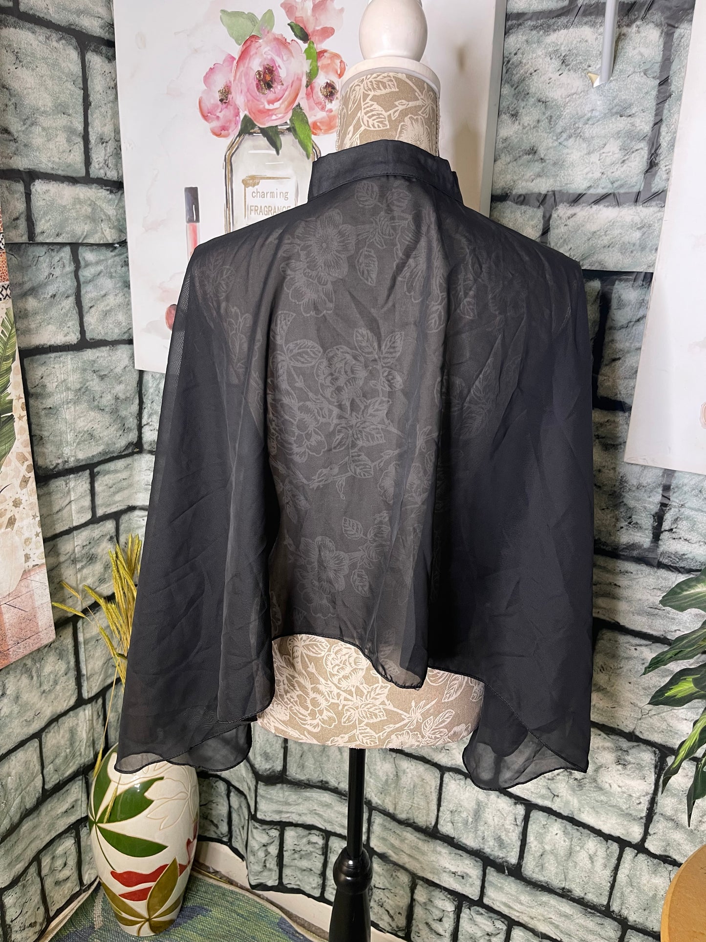 Black Sheer Blouse Women sz One Size (best fits up to Large)