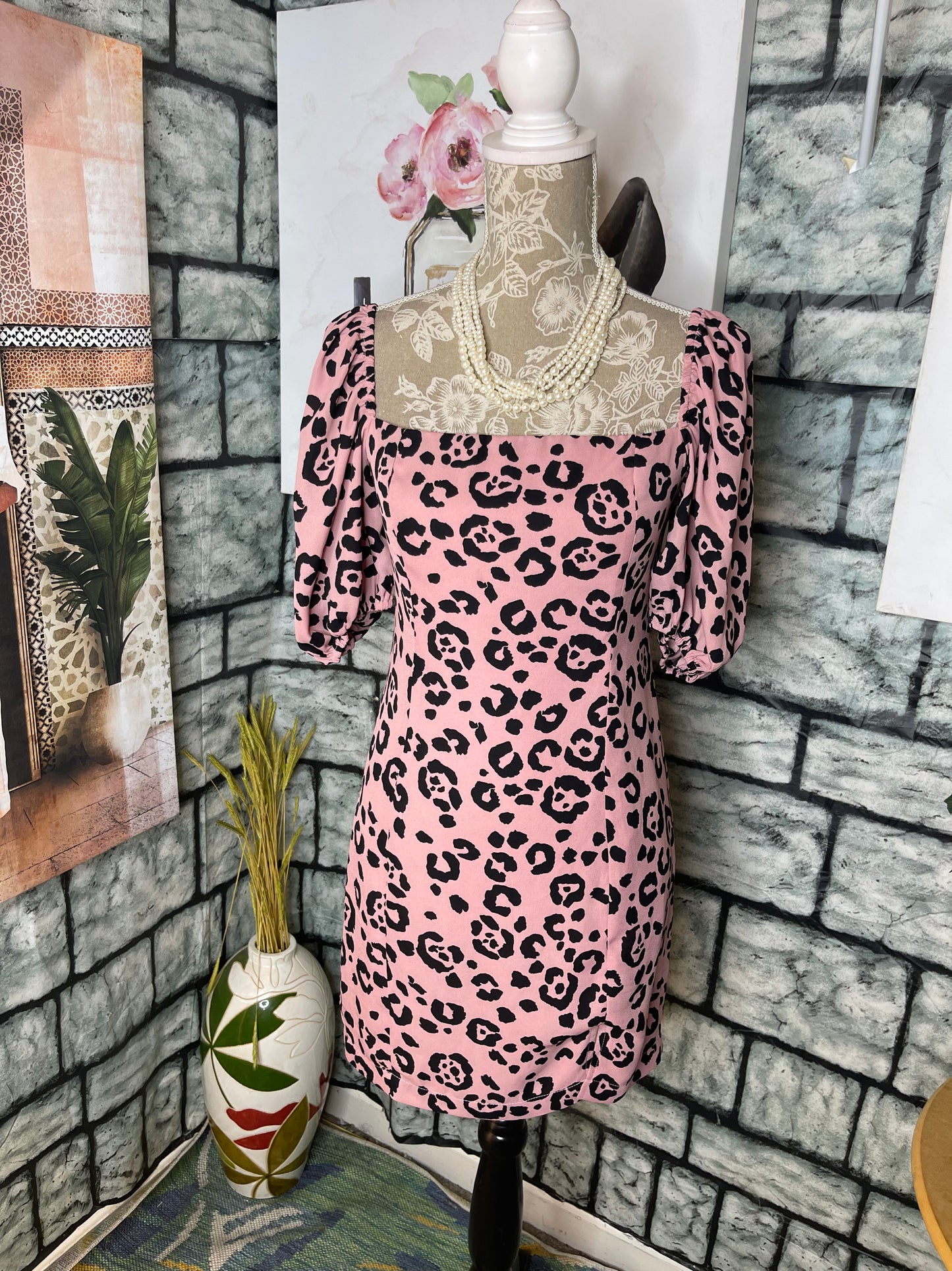 Buddy Love pink Black Print Dress Women sz Small