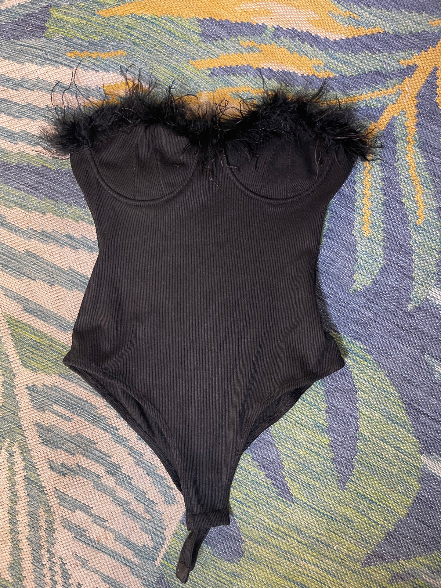 Entro Black Feather Bodysuit Blouse Women sz Small