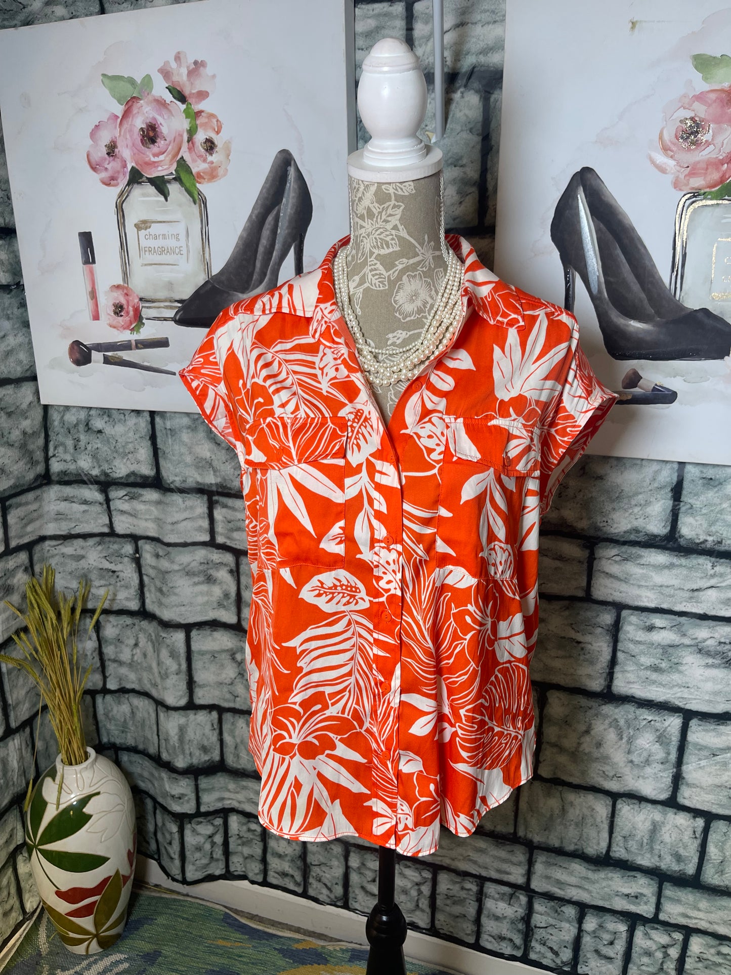 Joie Orange Blouse Women sz Medium