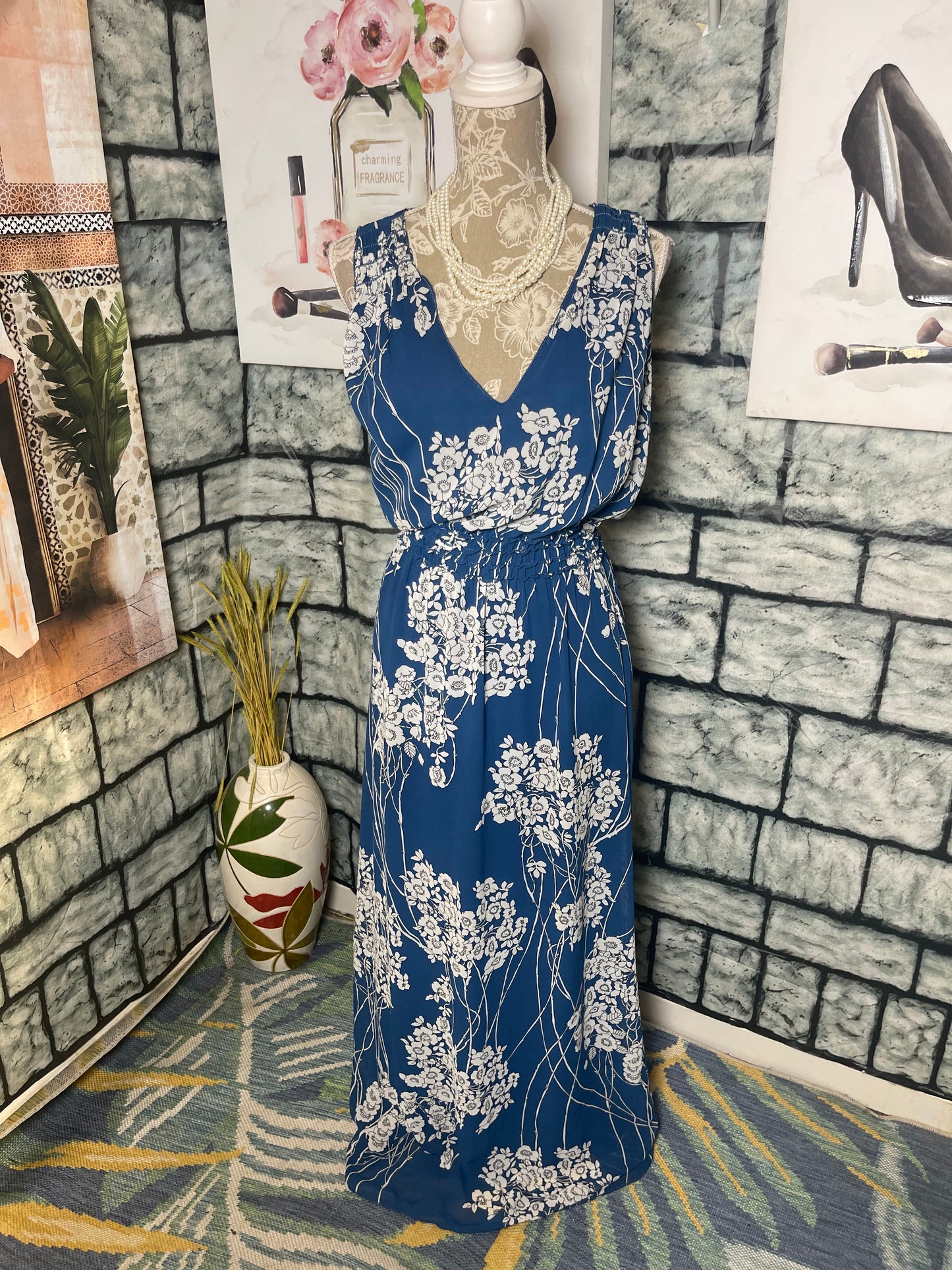 Sophie Max Blue Floral Dress Women sz Medium