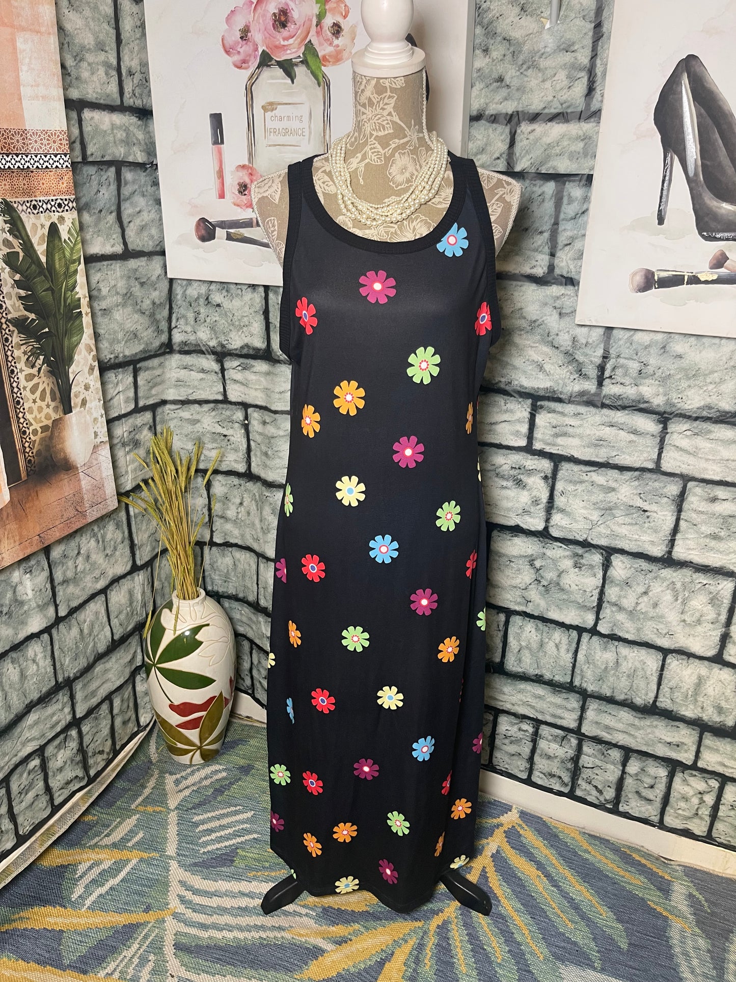 Shein Black Floral Dress Women sz 1XL