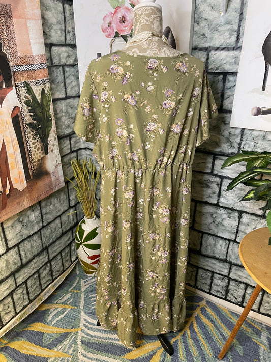 Shein Green Purple Floral Dress Women sz 4XL