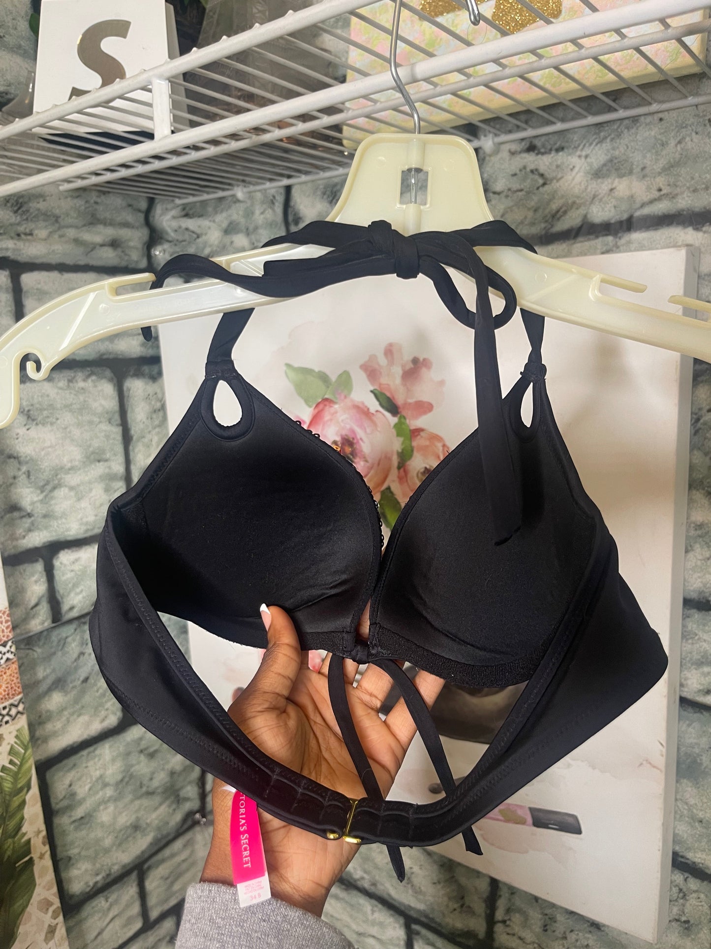 Victoria Secret Black Gold Sequin Swimsuit Top Women sz 34B