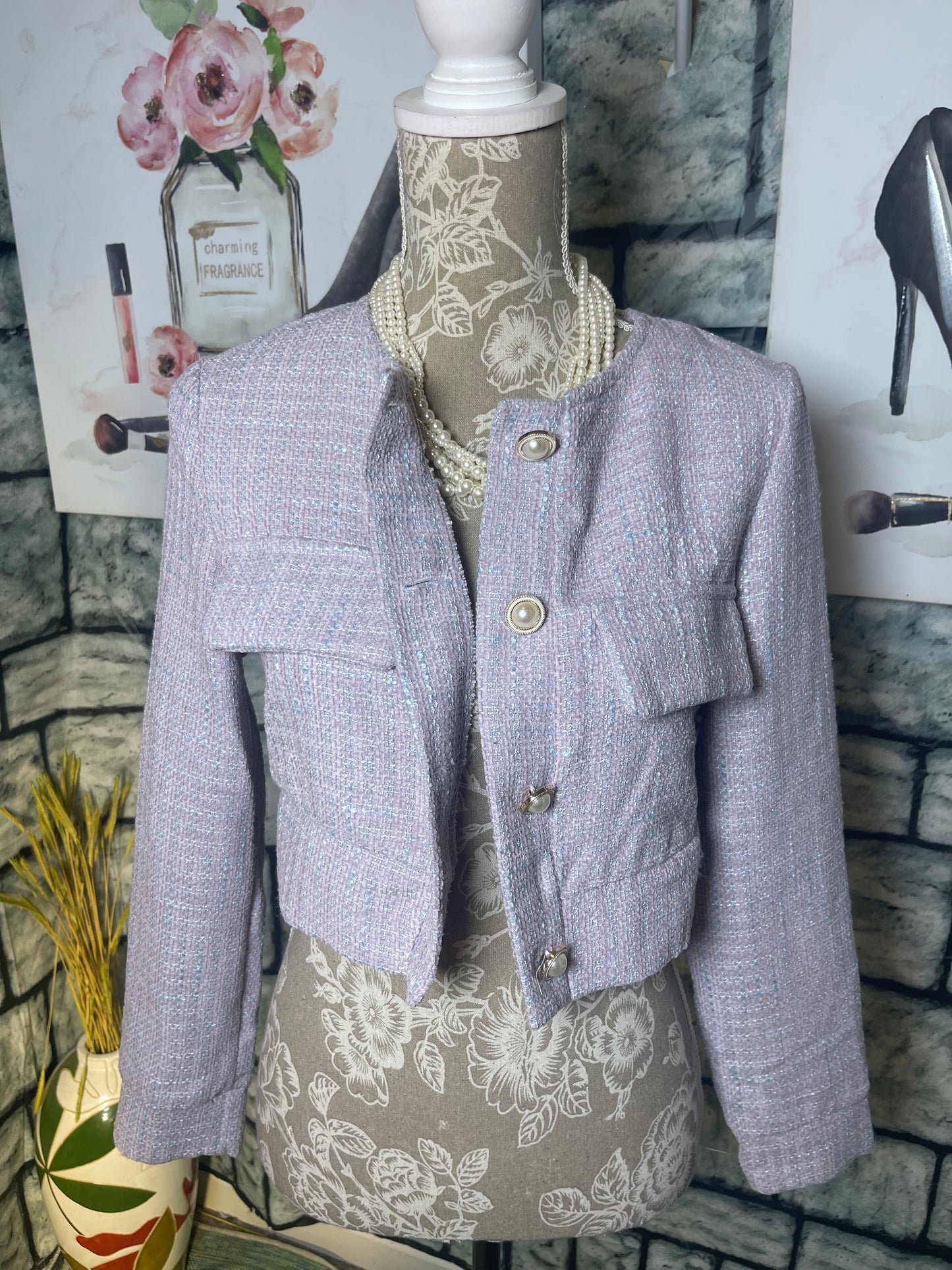 Shein Purple Black Crop Jacket / Top Women sz Small