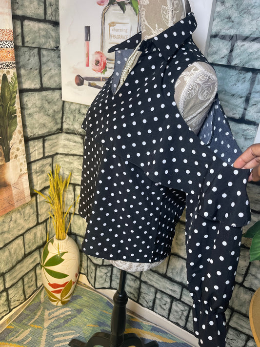Black White Polka Dot Blouse Women sz Small