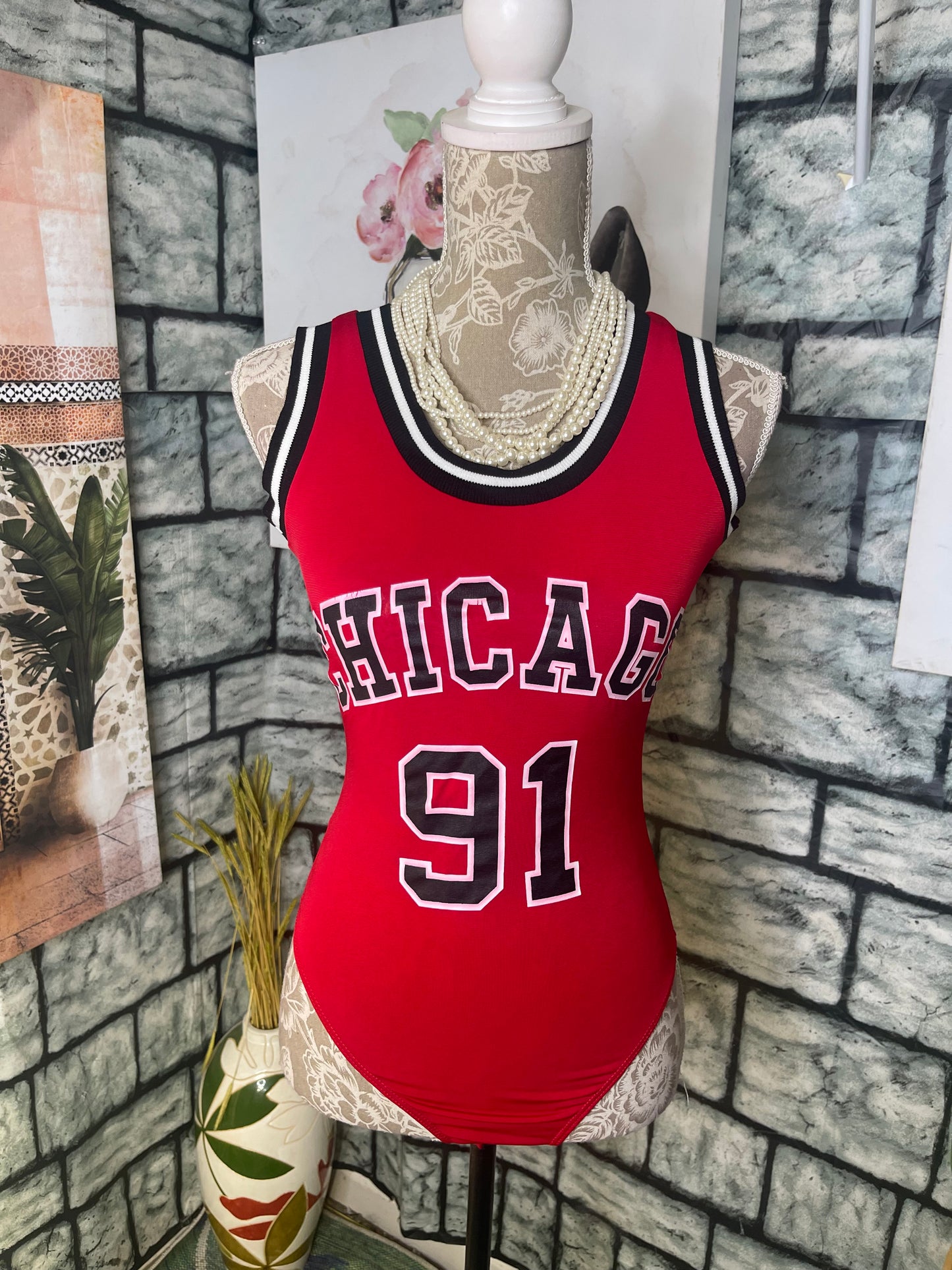 Rue 21 "Chicago" Red Bodysuit Blouse Women sz XS