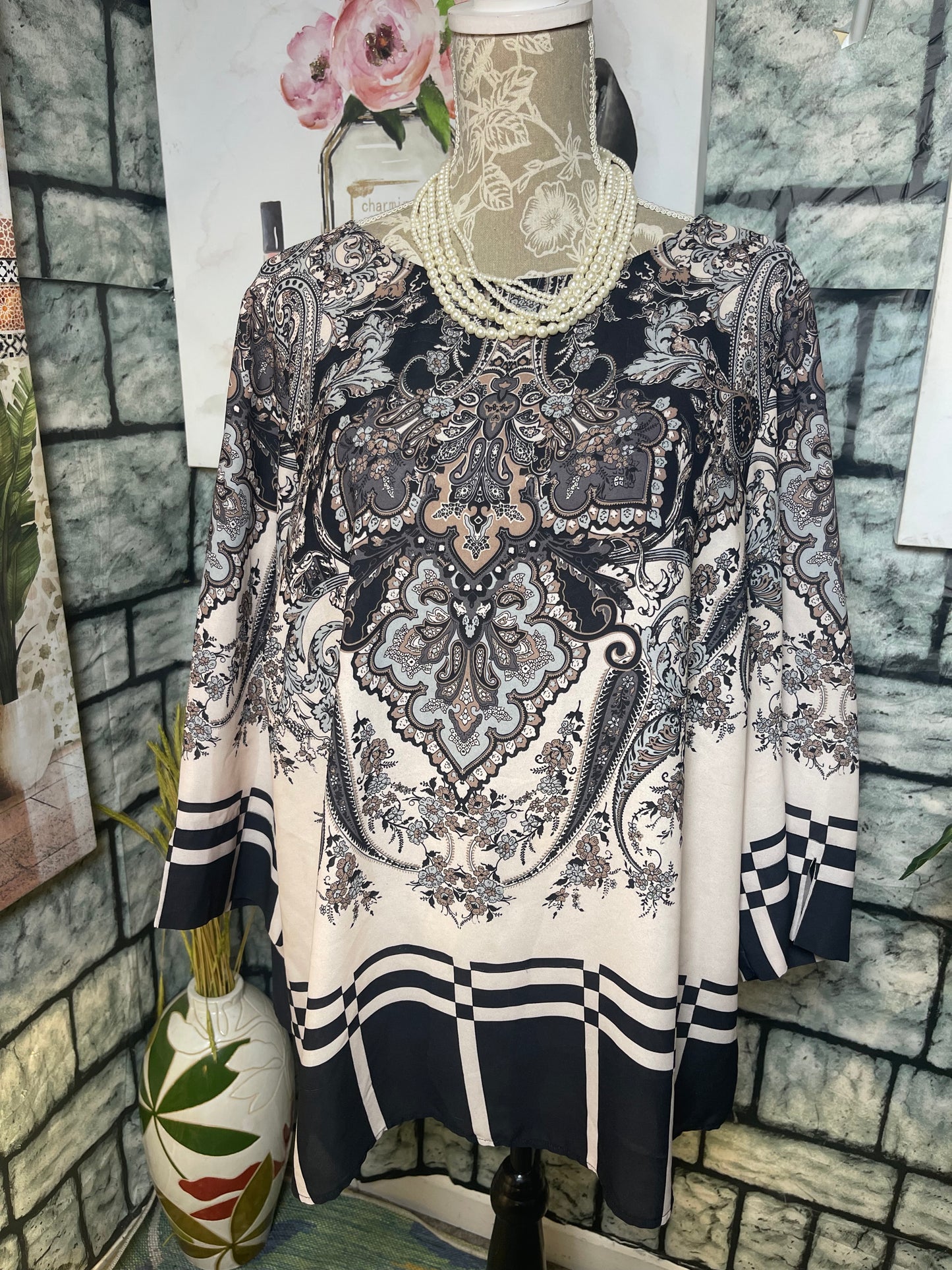 Adrianna Papell Tan Black Blouse Women sz 3XL