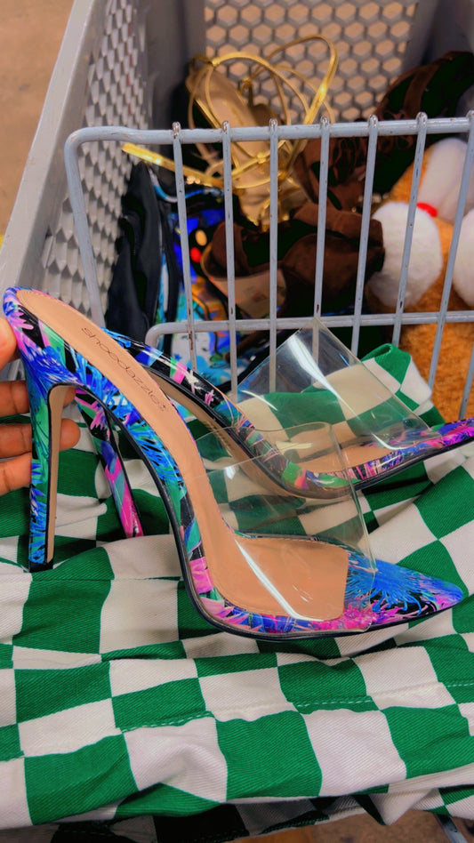 NEW fashion nova purple blue print heels women sz 9