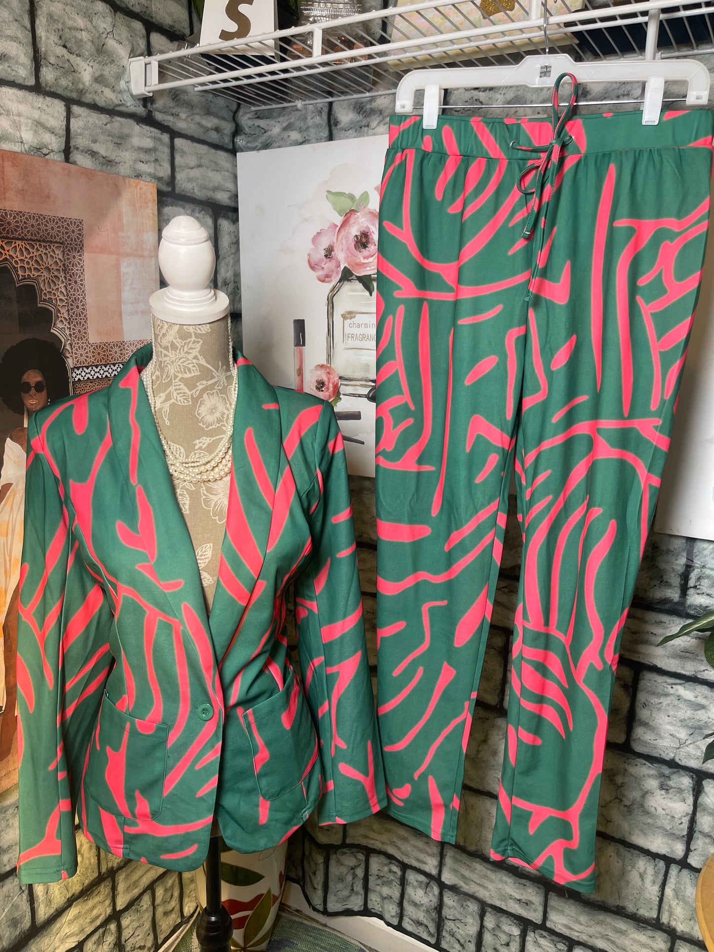 ChicMe Pink Green 2 Piece Set Women sz Large