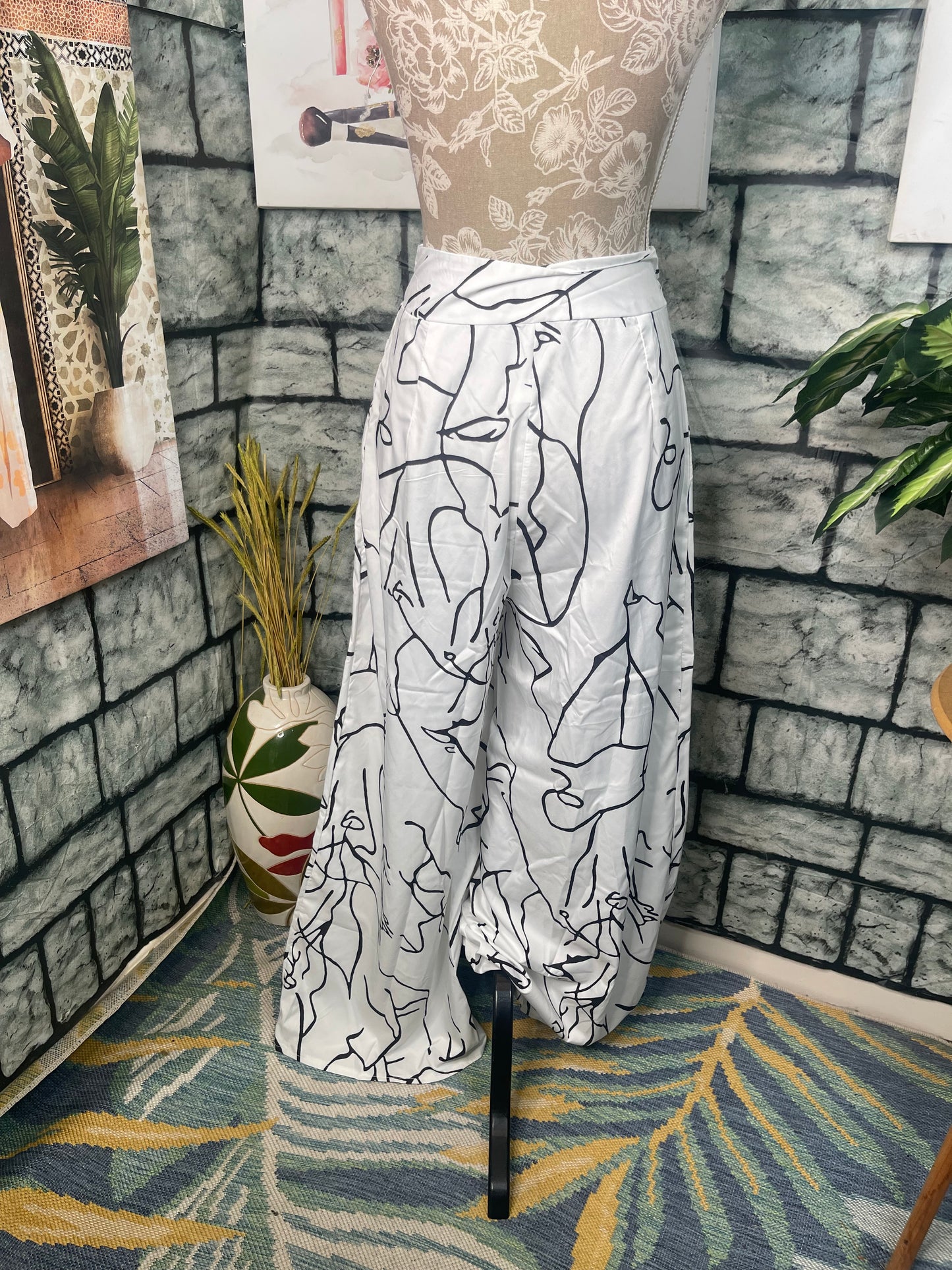 Black White Print Pants Women sz Small