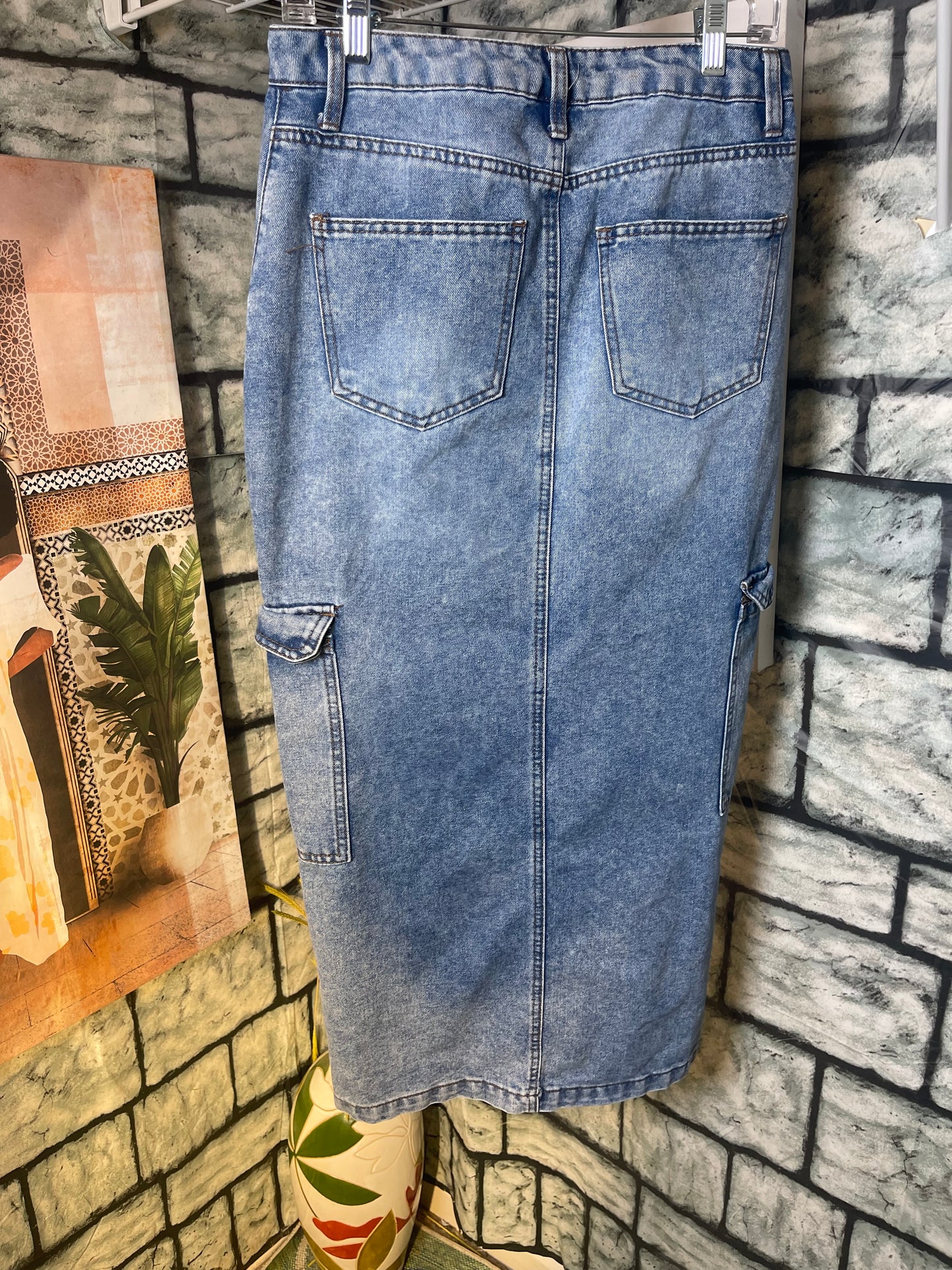 Love Life Blue Denim Cargo Skirt Women sz 5