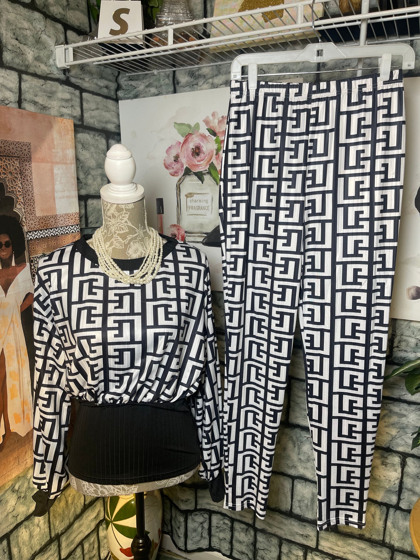 ChicMe Black White 2 piece Set Women sz Large