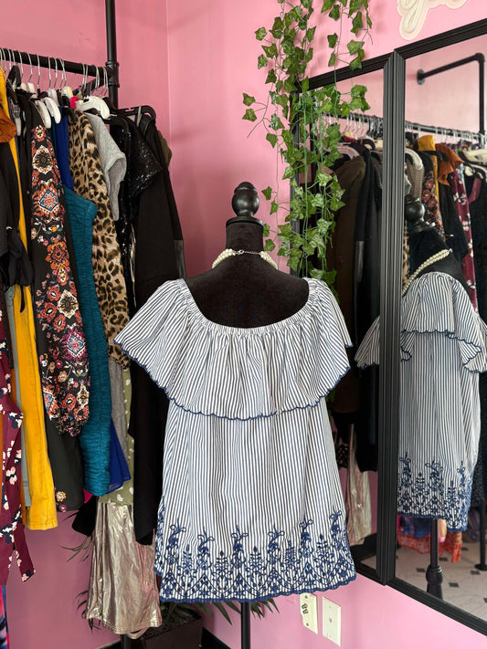 A pea in The Pod Blue White Blouse Women sz Small