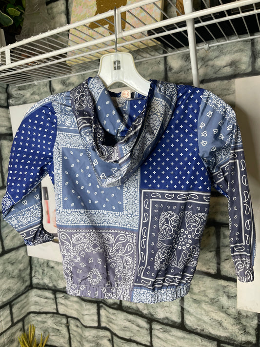 Blue Gray Print Jacket Boys sz 110 = 5T