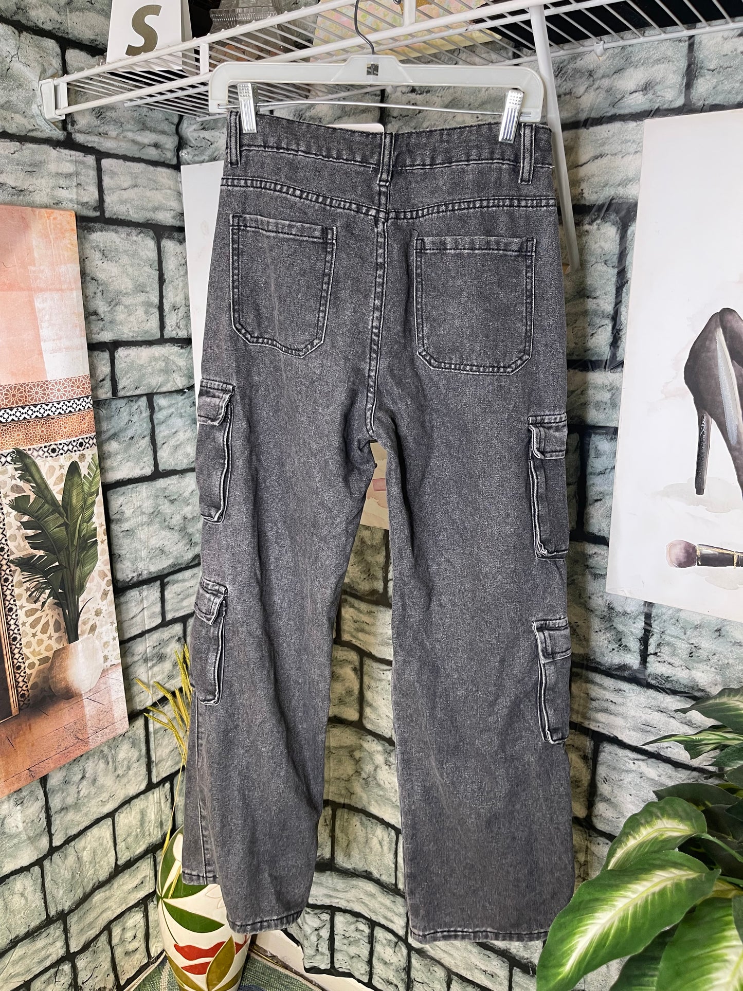 Gray Denim Cargo Straight Jeans Women sz Small
