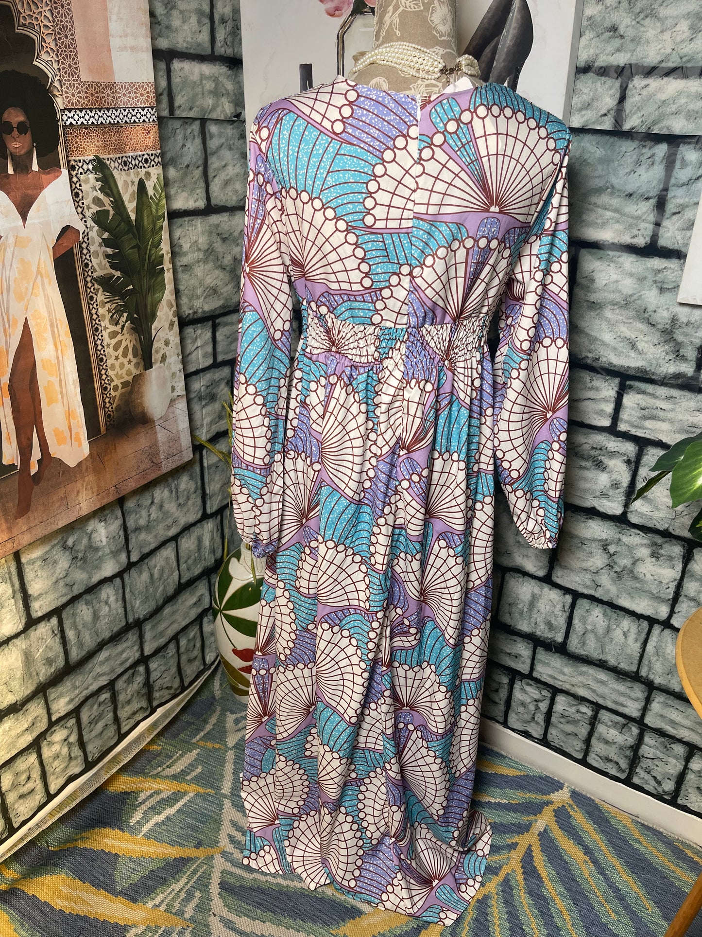 Blue Purple Print Dress Women sz Medium