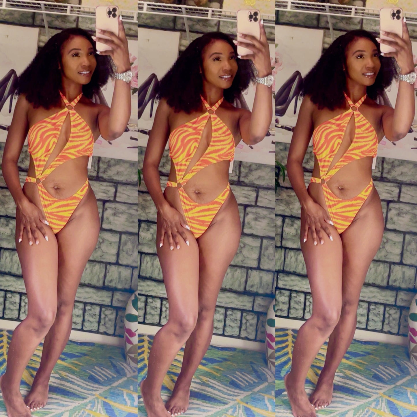 Orange Yellow Swimsuit Women sz Medium