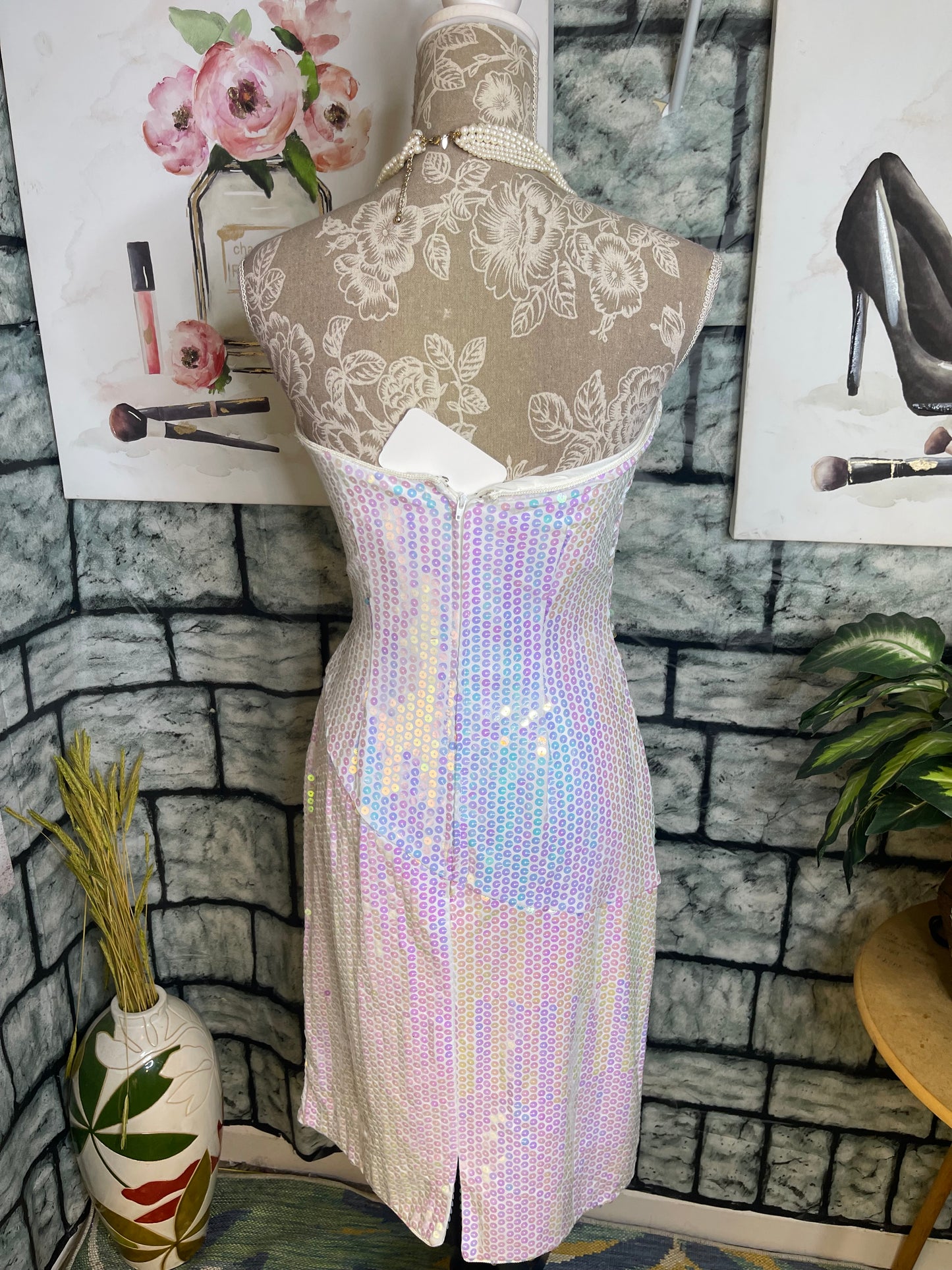 NEW Tadashi White Sequin Dress Women sz 10