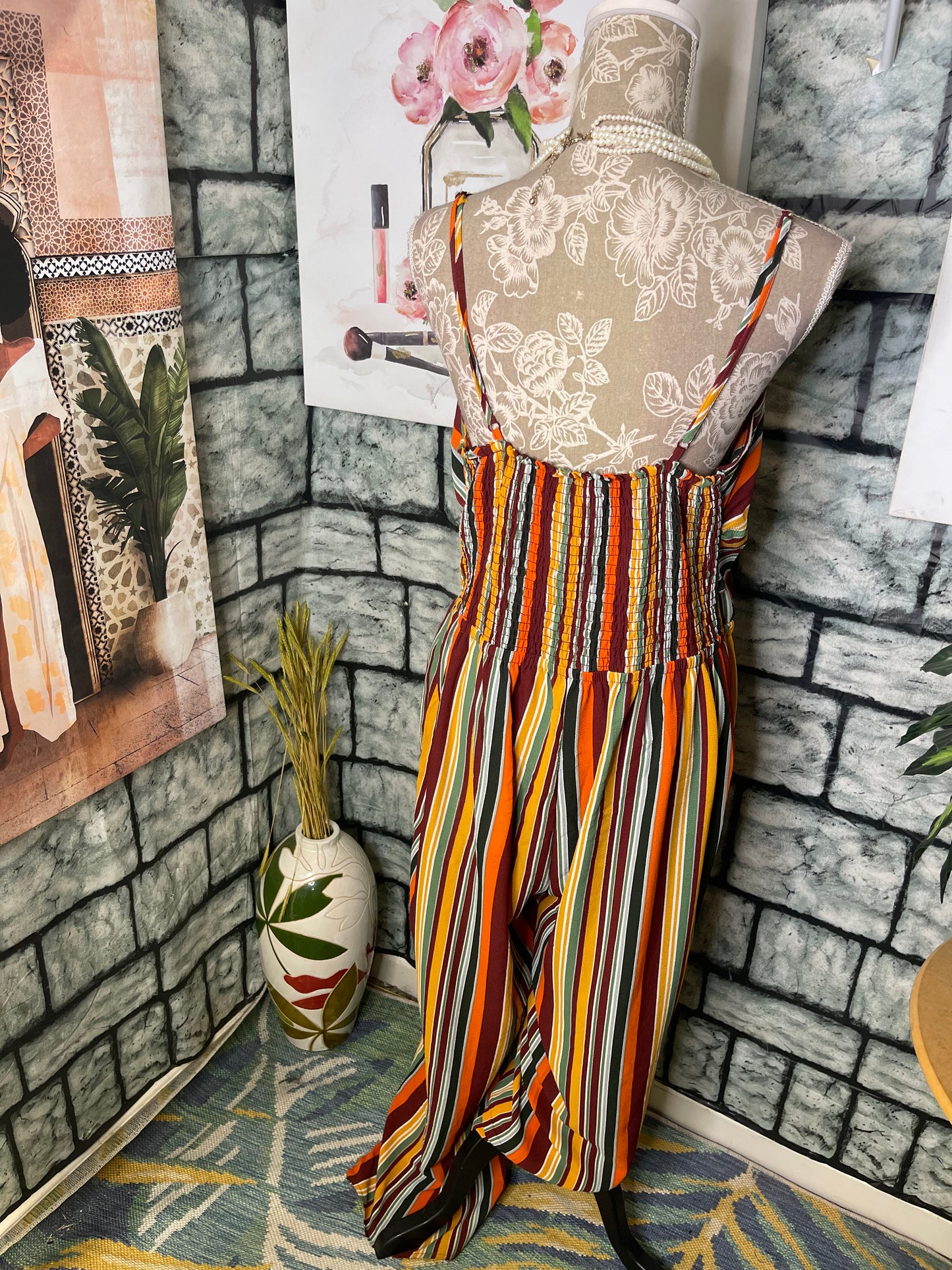 Toxka Orange Green Jumpsuit Women sz 1XL