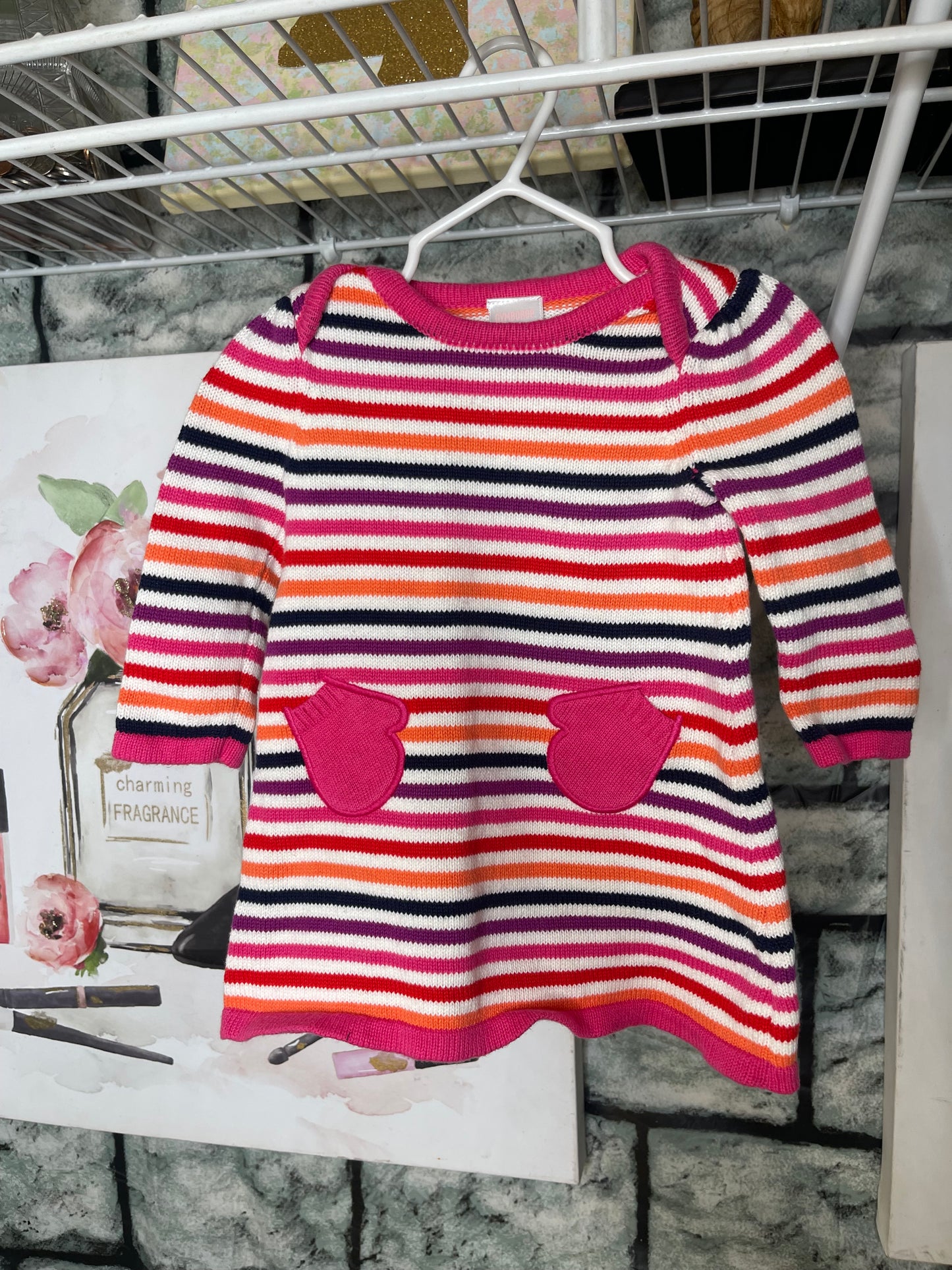 Gymboree Pink Colorful Sweater Dress Girls sz 3-6M