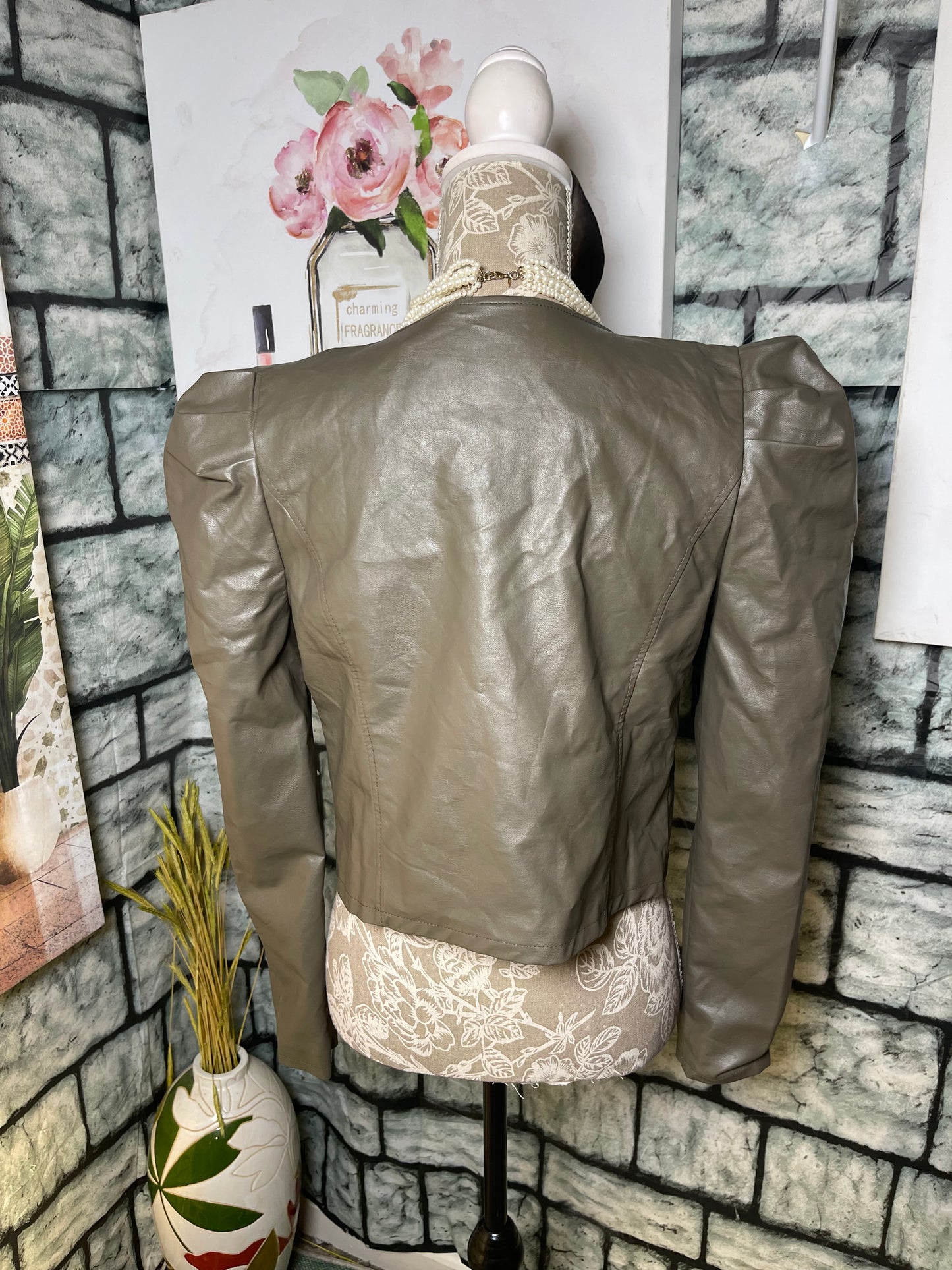 G by Giuliana Green Faux Leather Jacket Women sz Small