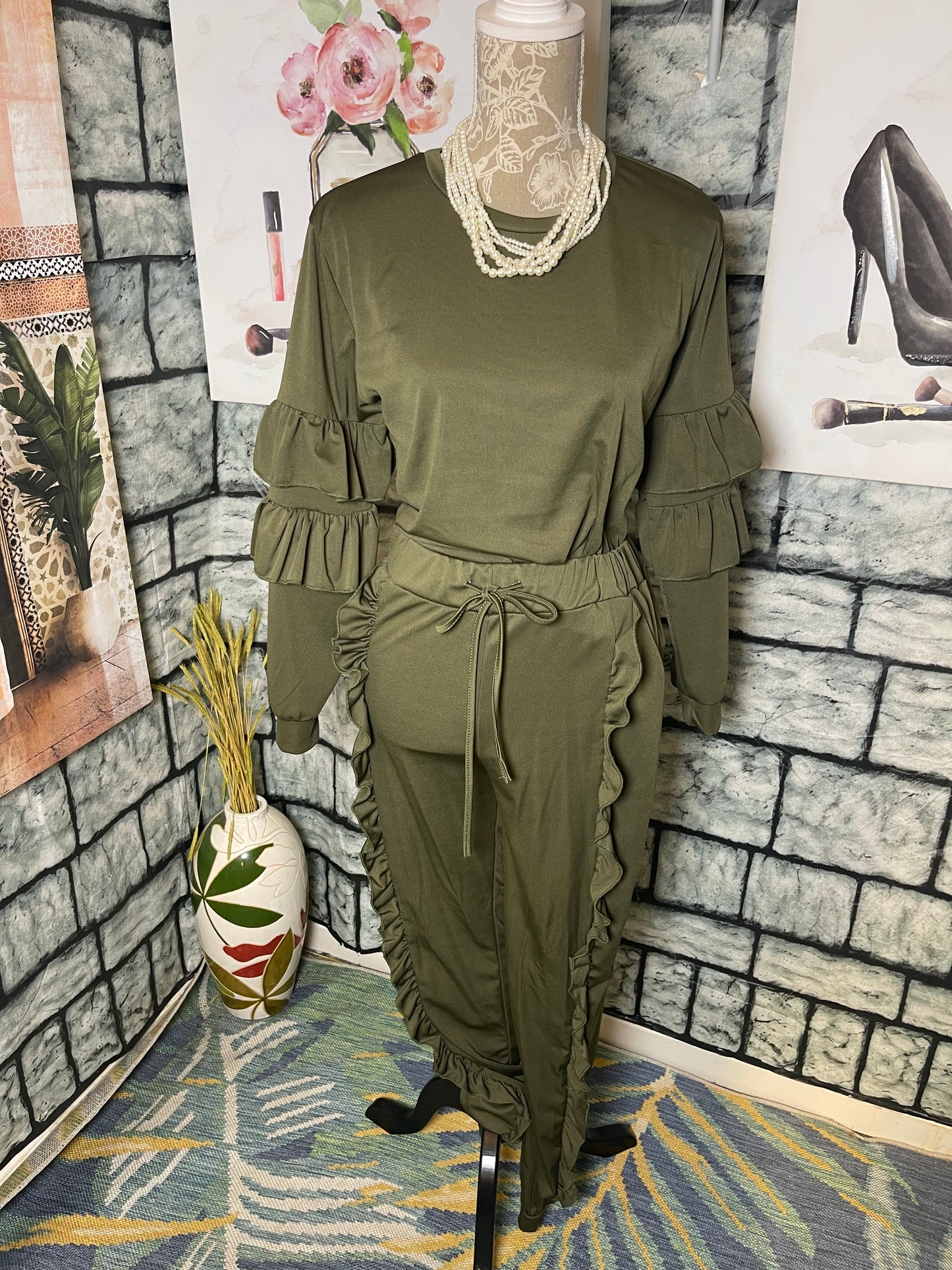 Green 2 Piece Set Women sz Large