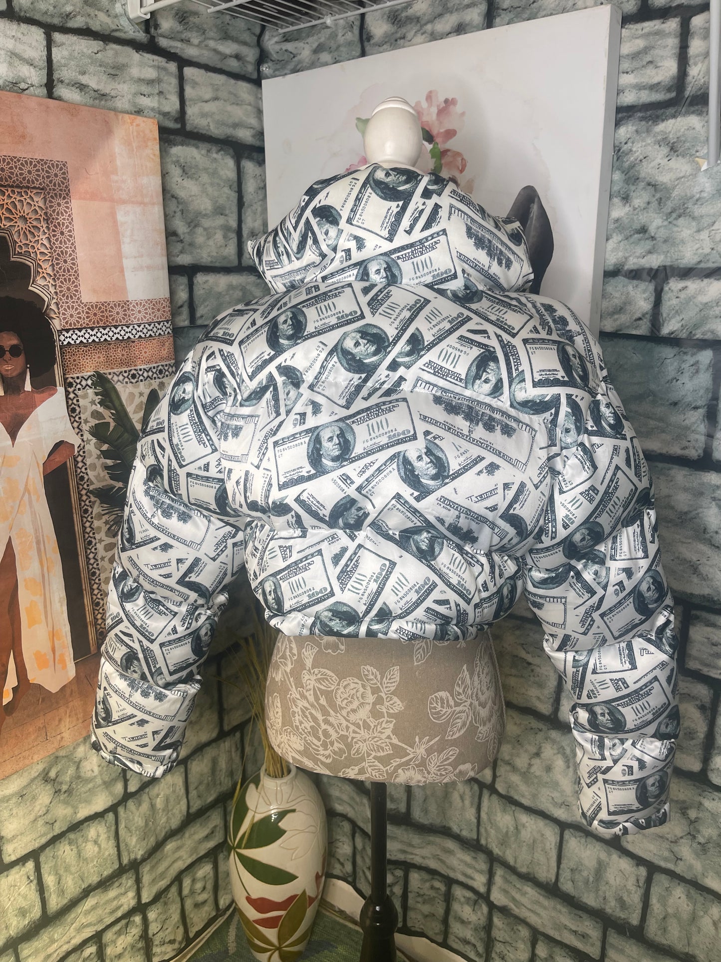 Shein "Money" Puffer Jacket Women sz Medium