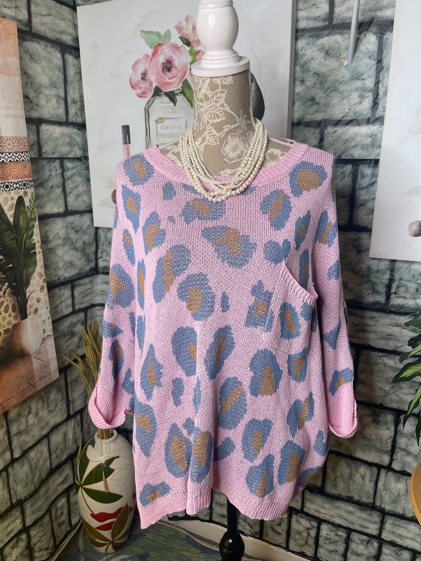 Jodifl Purple Blue Print Sweater Women sz Small