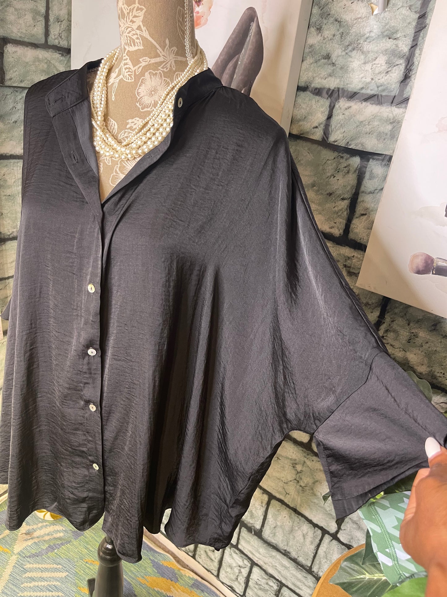 Gigio Black Button Blouse Women sz Small