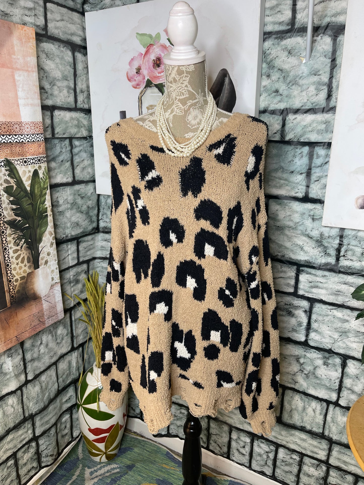 Atarid State Brown Black Fuzzy Sweater Dress Women sz Medium