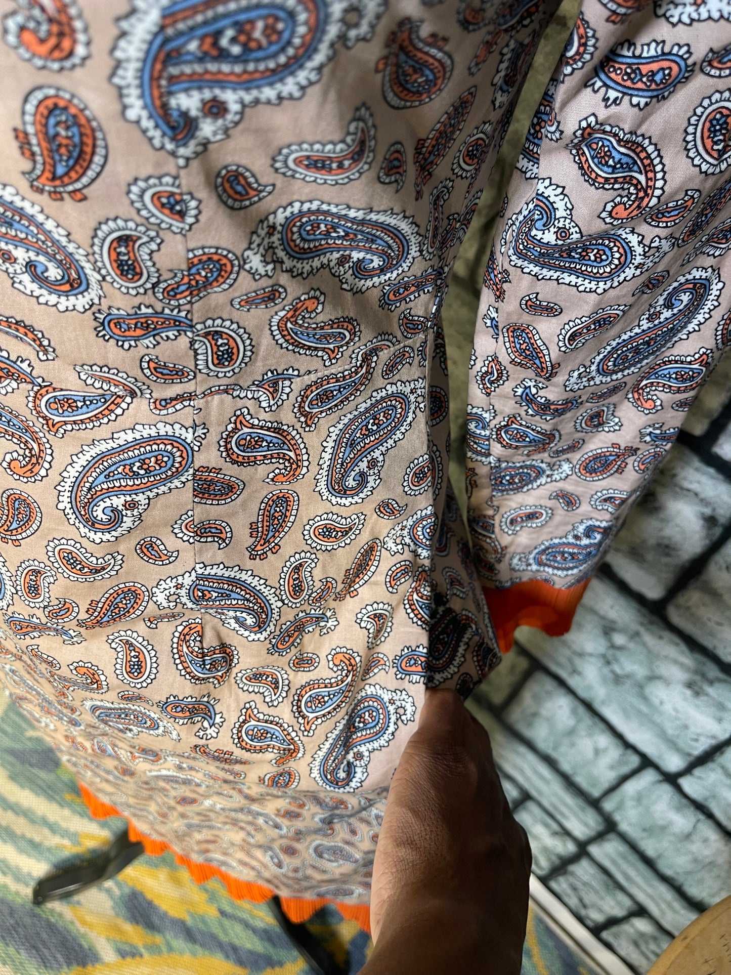 Dainly Jewell Tan Orange Print Dress Women sz Small