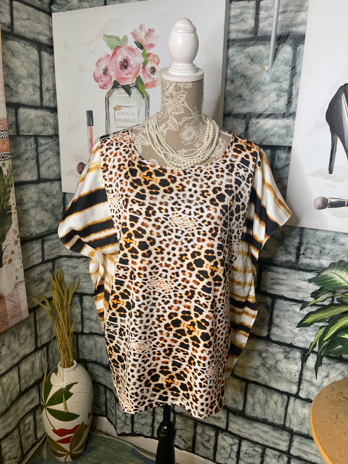 Ruby Rd. Gold Black Print Blouse Women sz Large