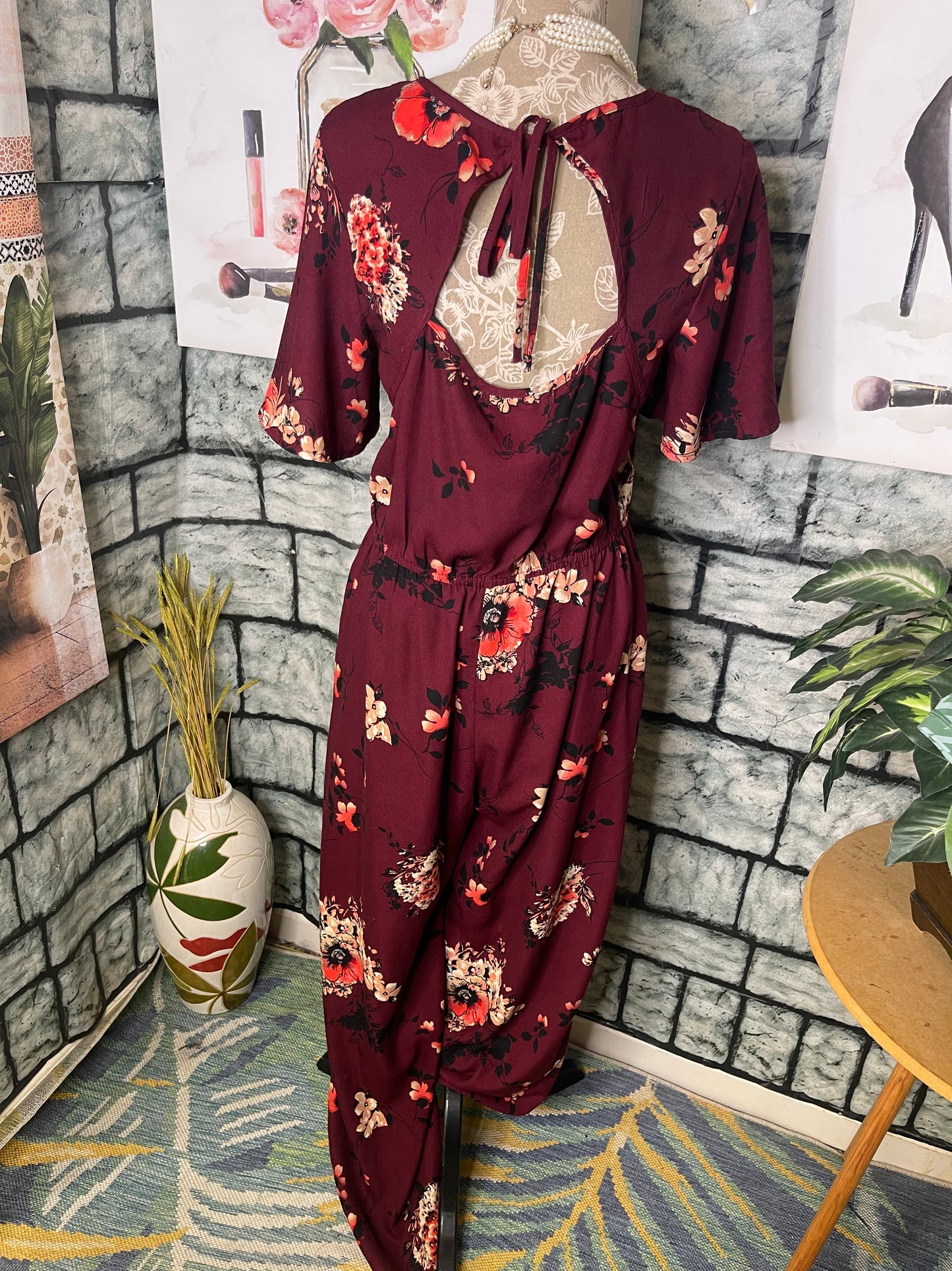 Band of Gypsies Burgundy Floral Jumpsuit Women sz Large