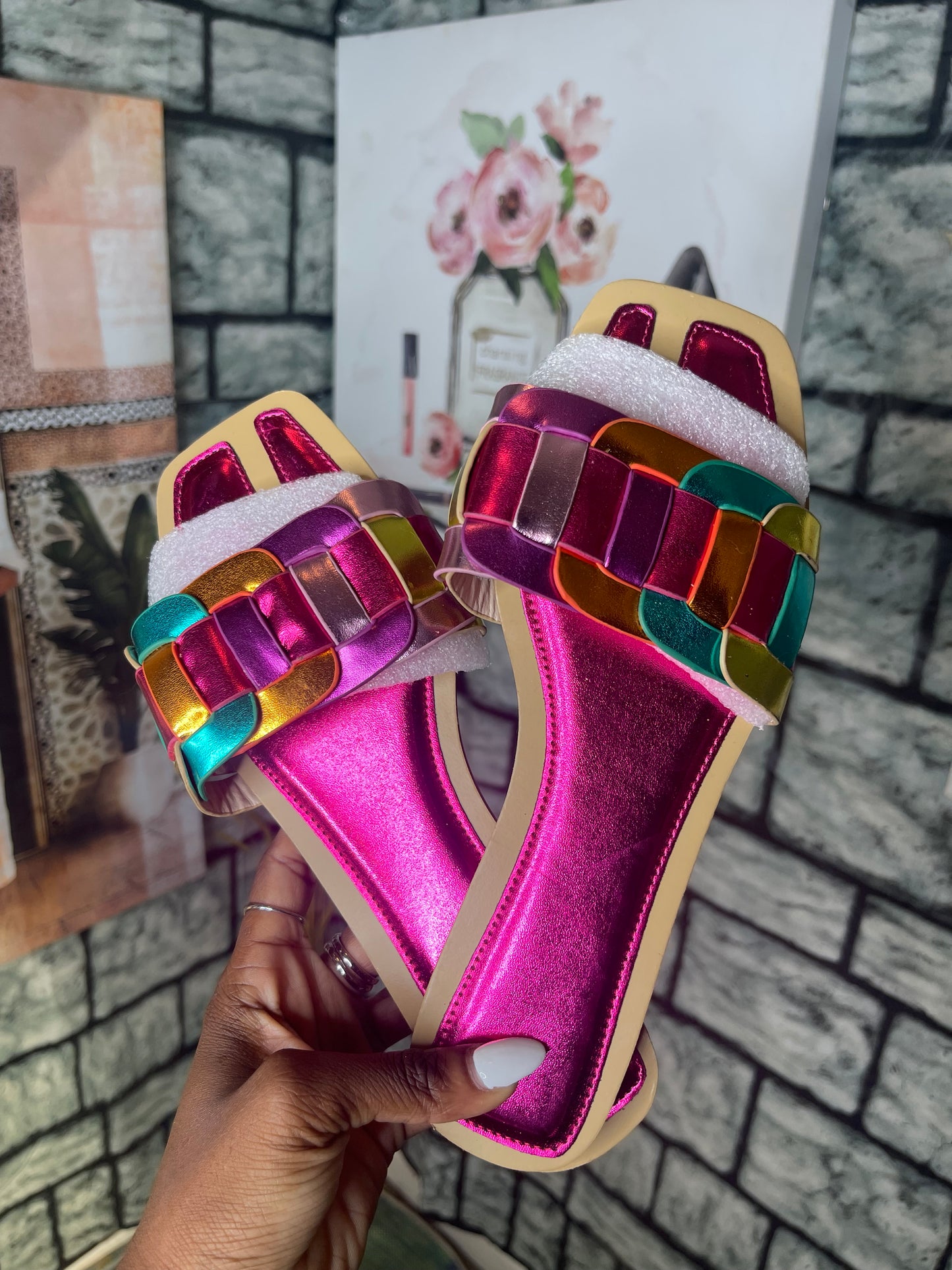 NEW Pink Colorful Sandals Women sz 8