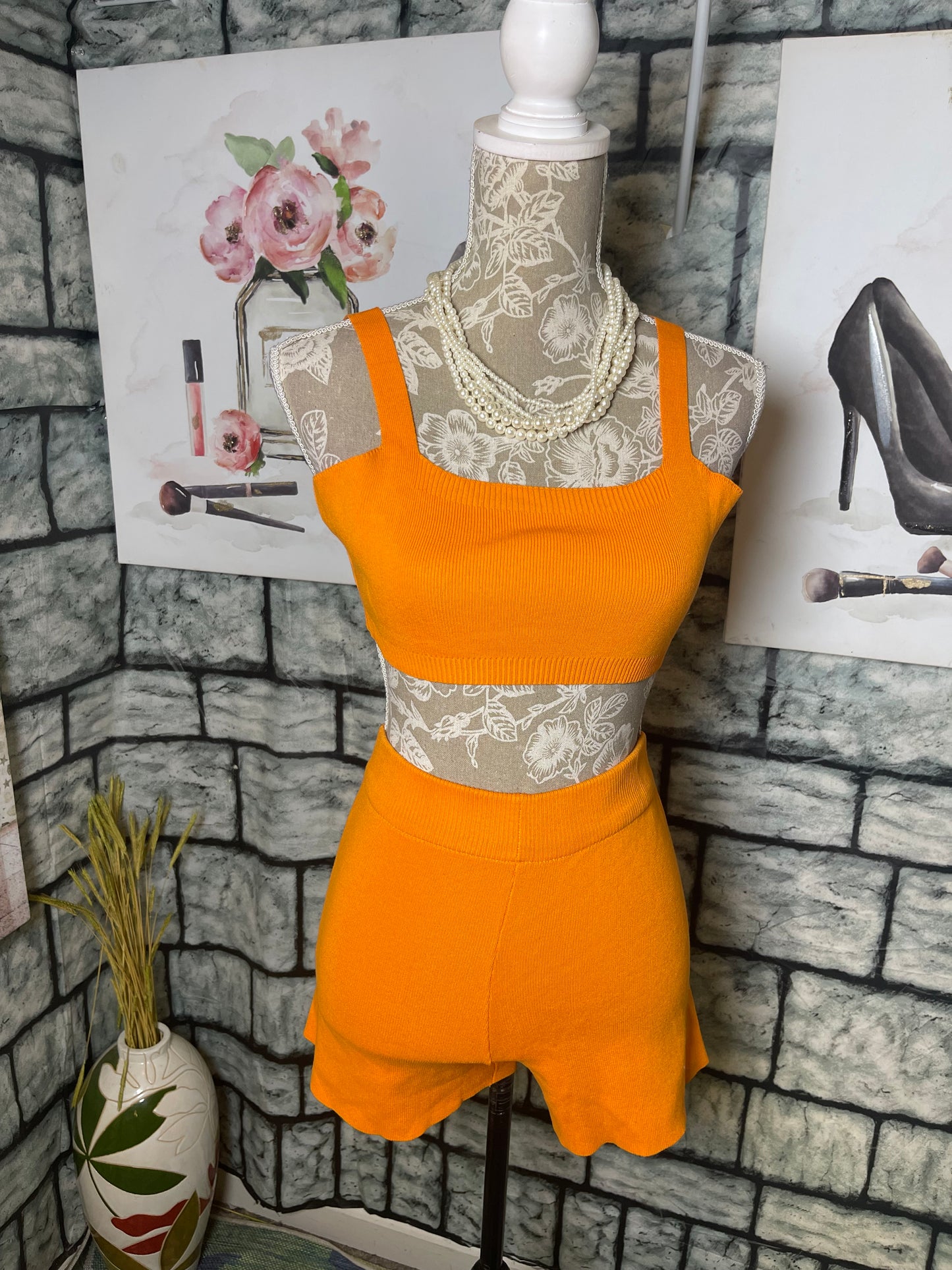 Orange 2 piece Pants Set Women sz Small