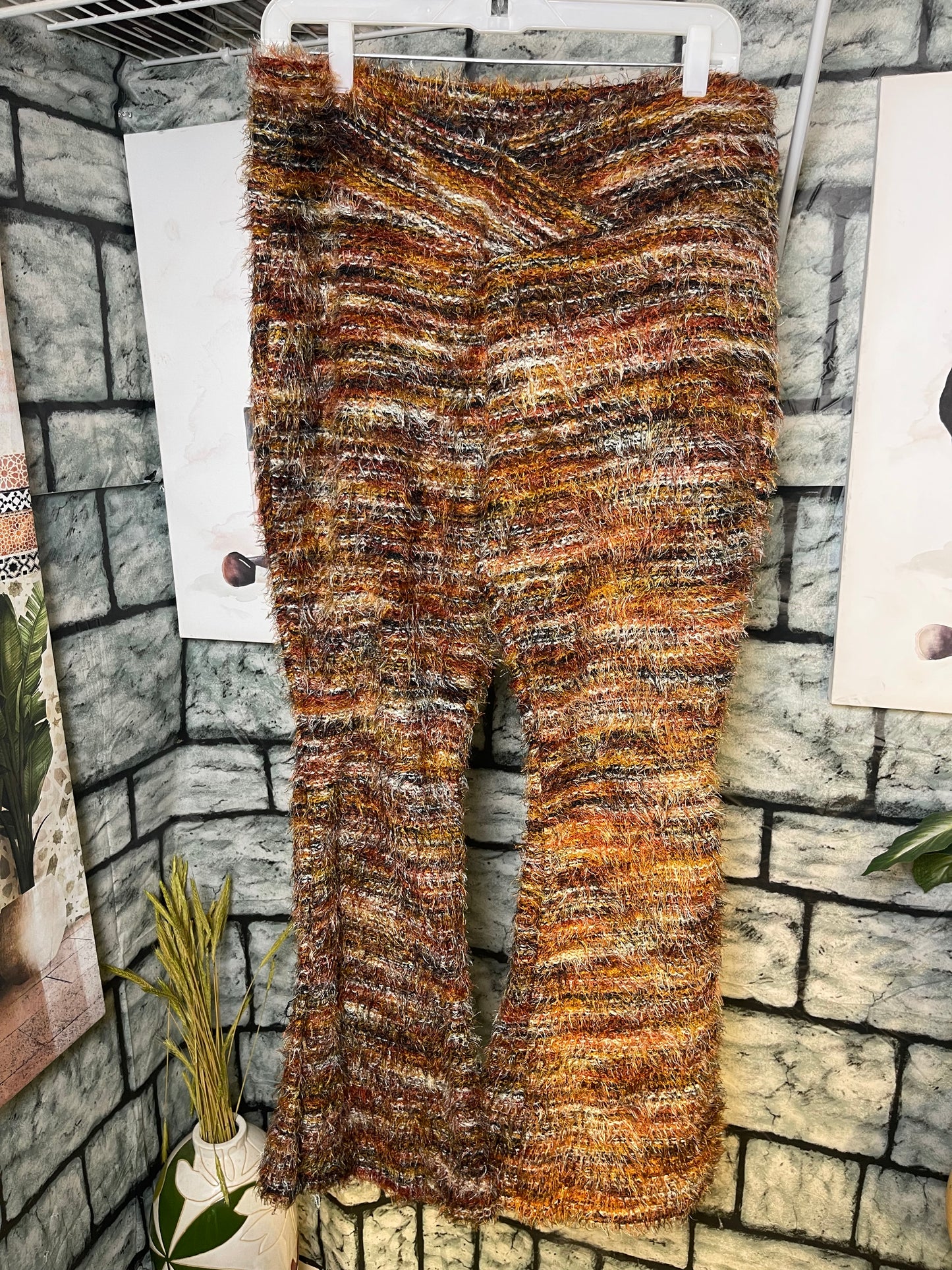 Shein Orange Brown Fuzzy Wide leg Pants Women sz 0XL