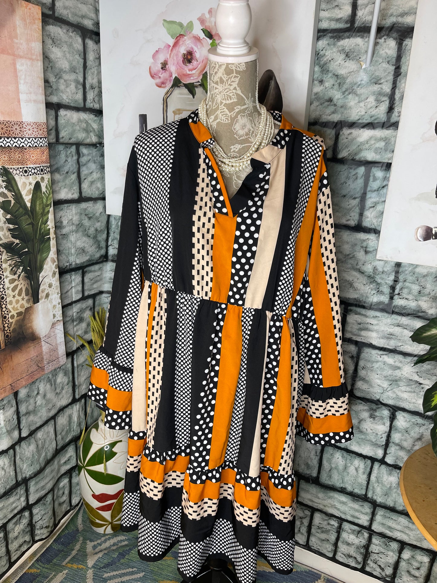 Shein Orange Black Dress Women sz 4XL