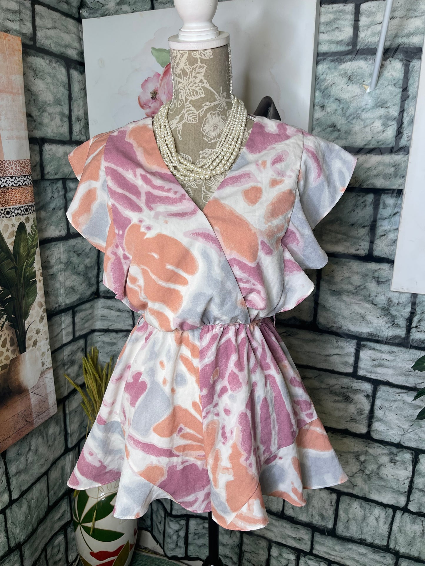 L Love Pink Blue Romper Women sz Small