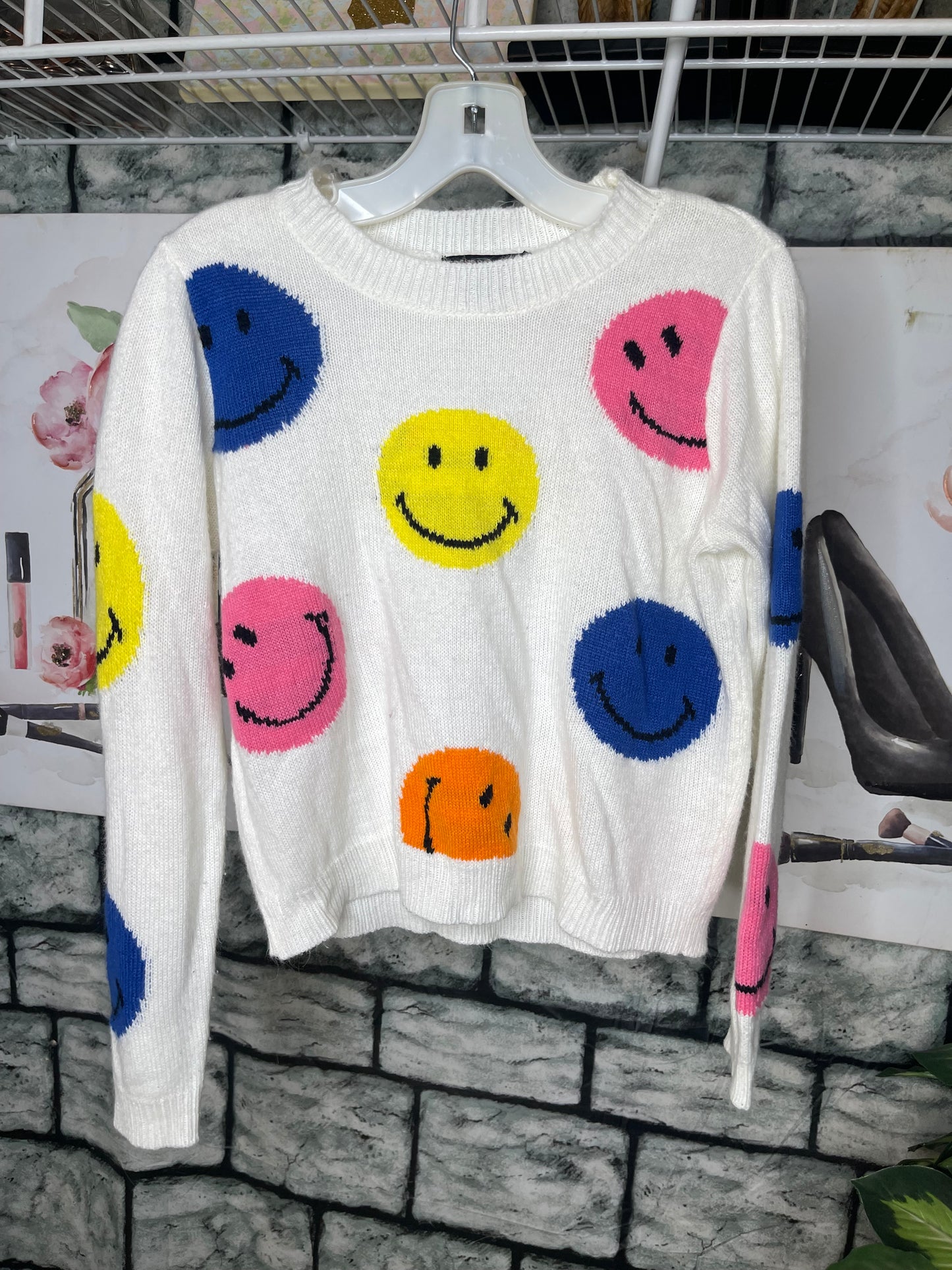 Trendy Threaded Smile Sweater White Girls sz Large