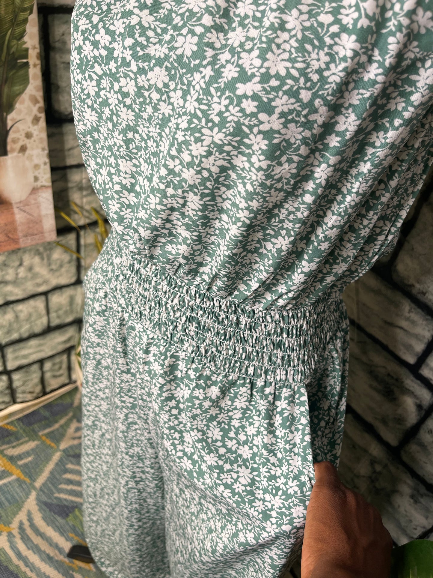 Green White Floral Jumpsuit Women sz Small