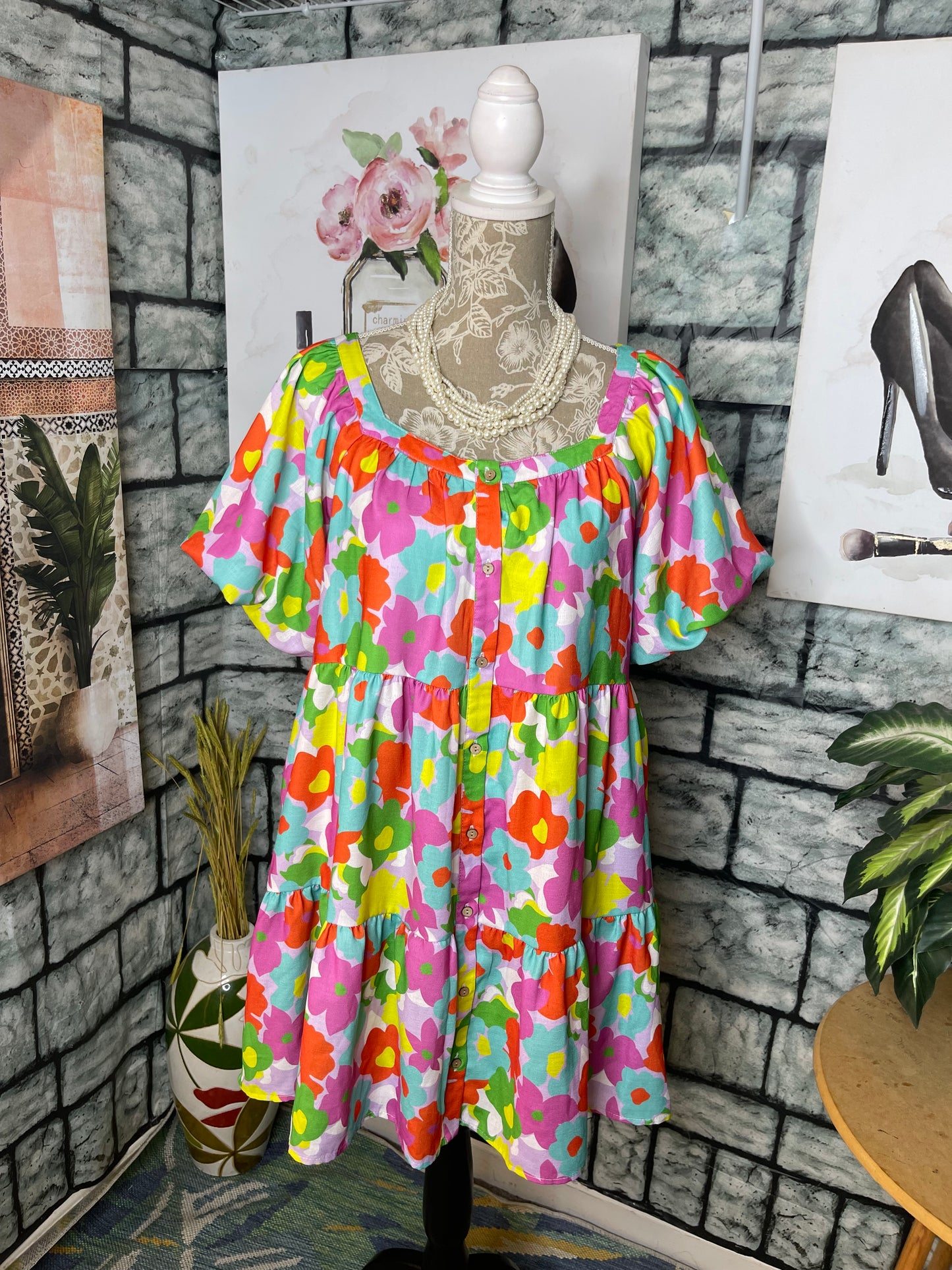 Peach Love Colorful Dress Women sz Small