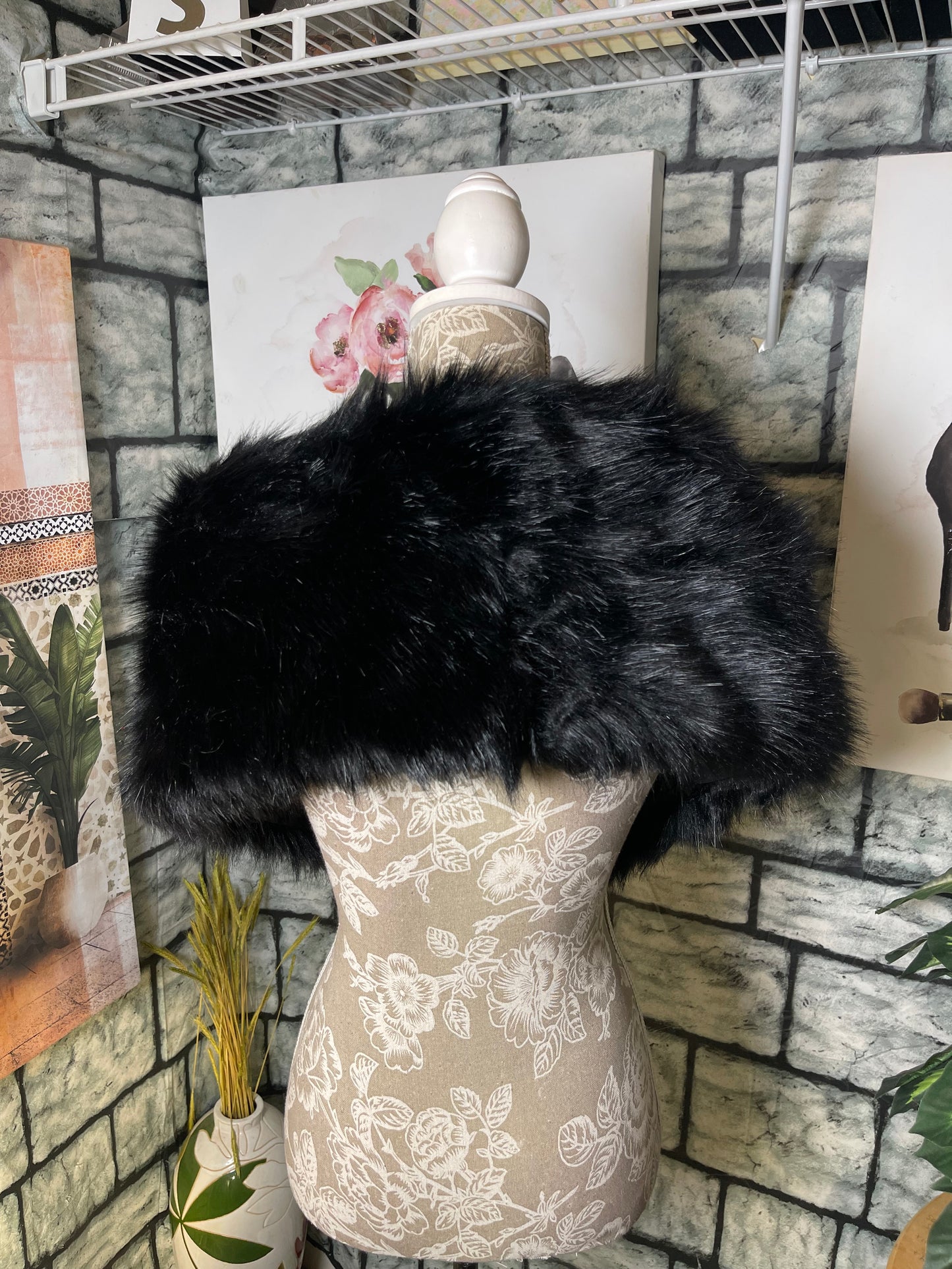 Black Fur Cover Top/ Wrap Women One Size