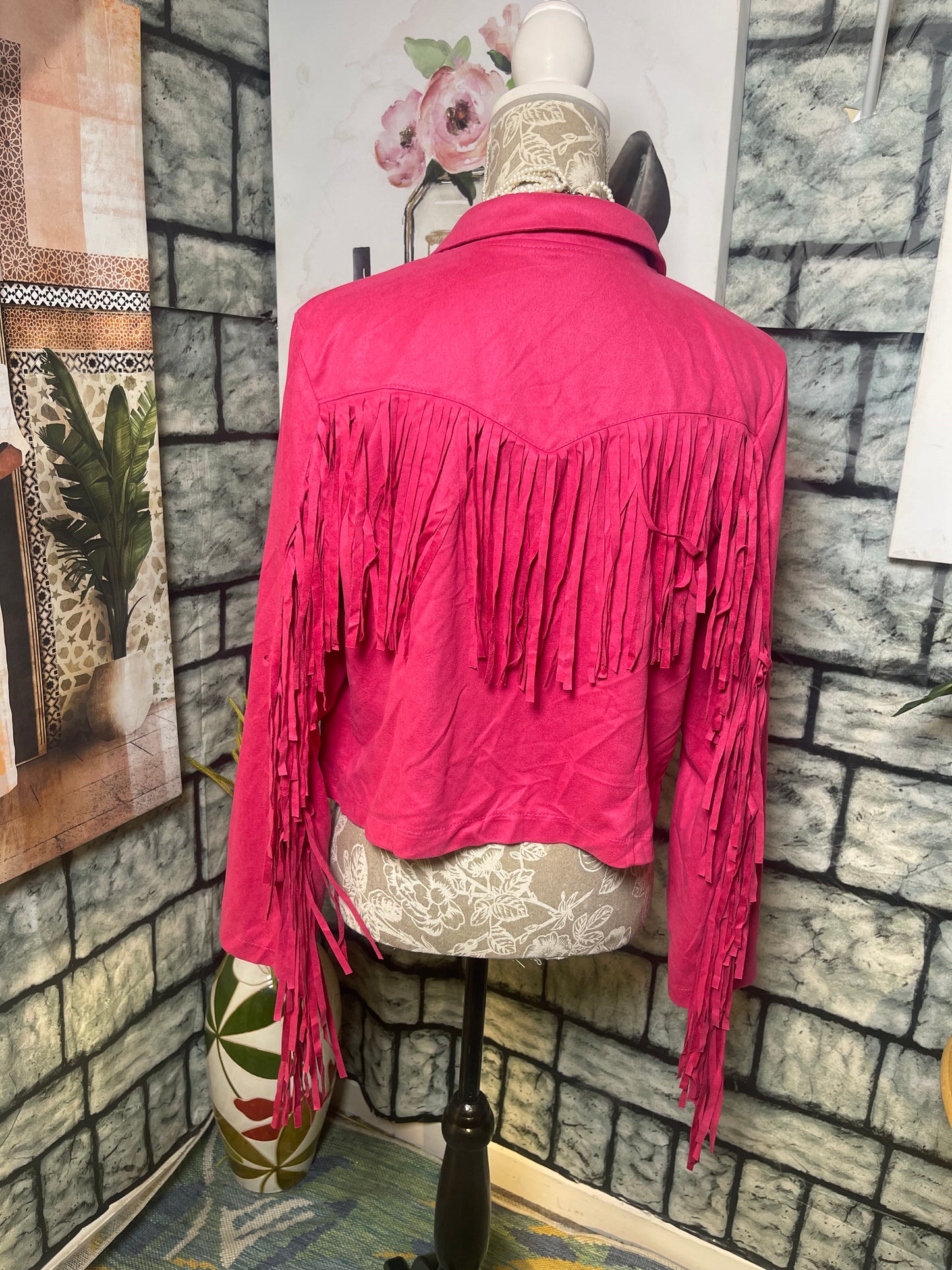 Shein Pink Fringe Top Women sz Large