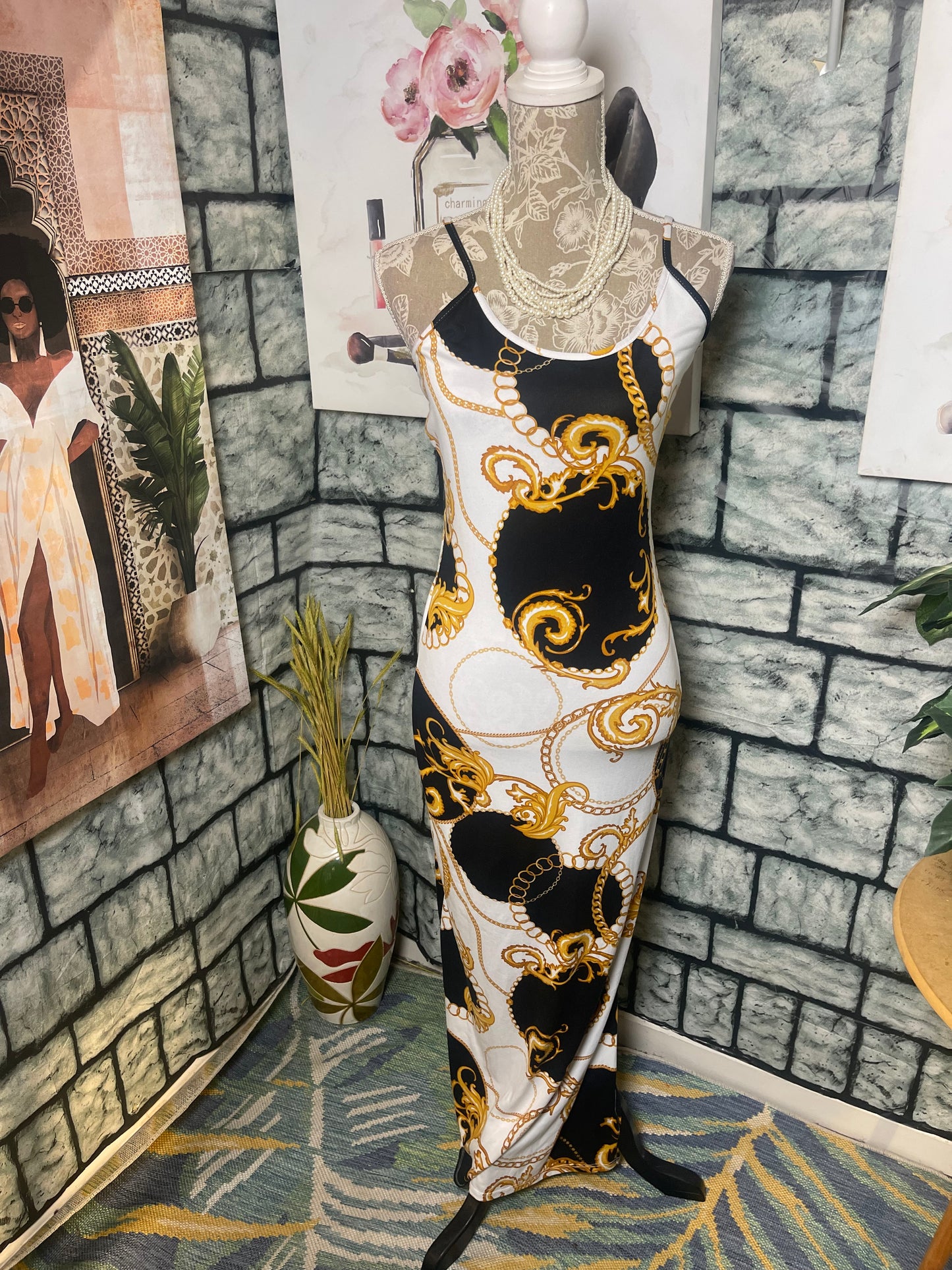 Absolutely Black Yellow Print Dress Women sz Large