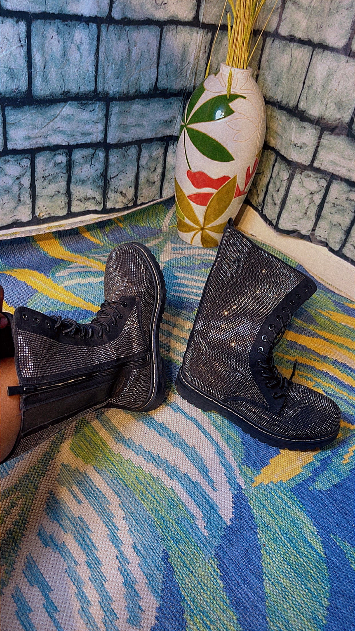Torrid Black rhinestone boots women sz 9W (can fit a 10)