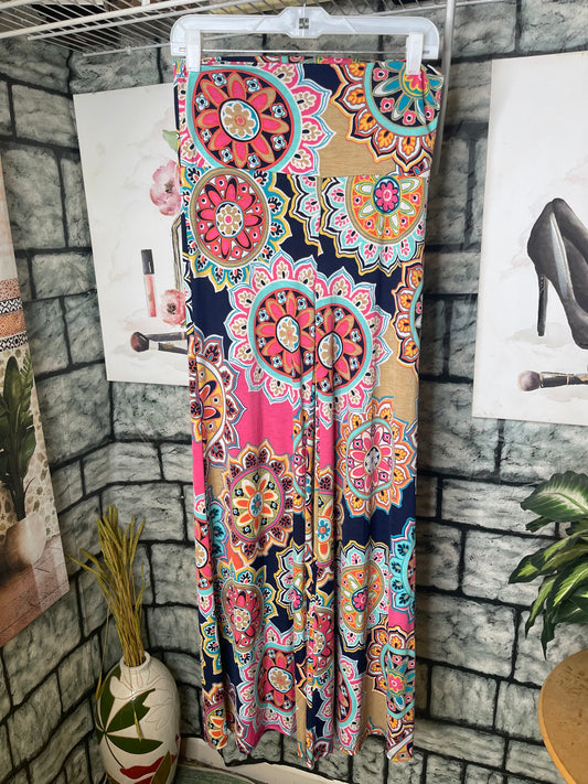 Blue Pink Print Stretch Pants Women sz Large